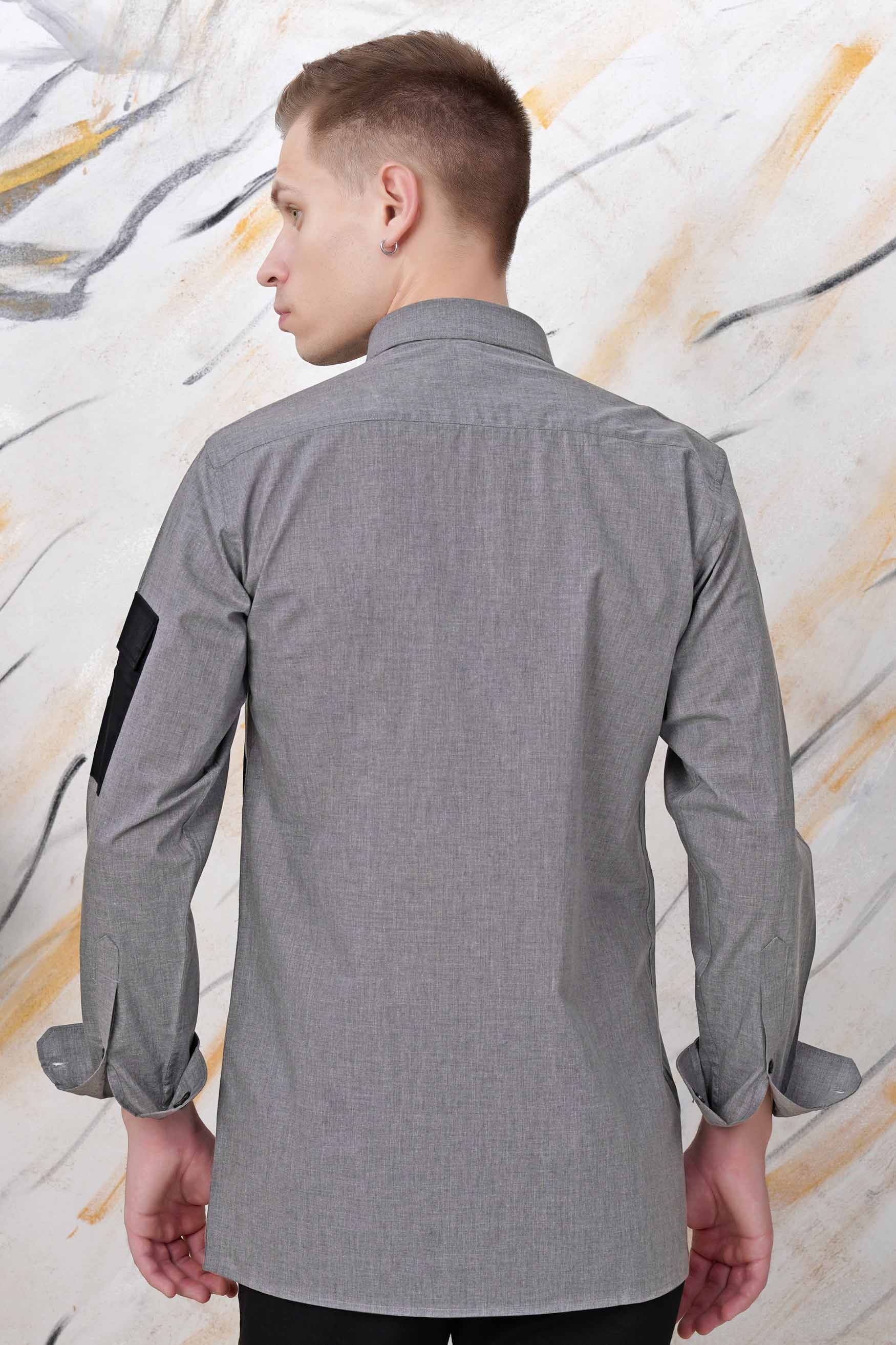Dim Gray with Black Pockets Chambray Designer Shirt