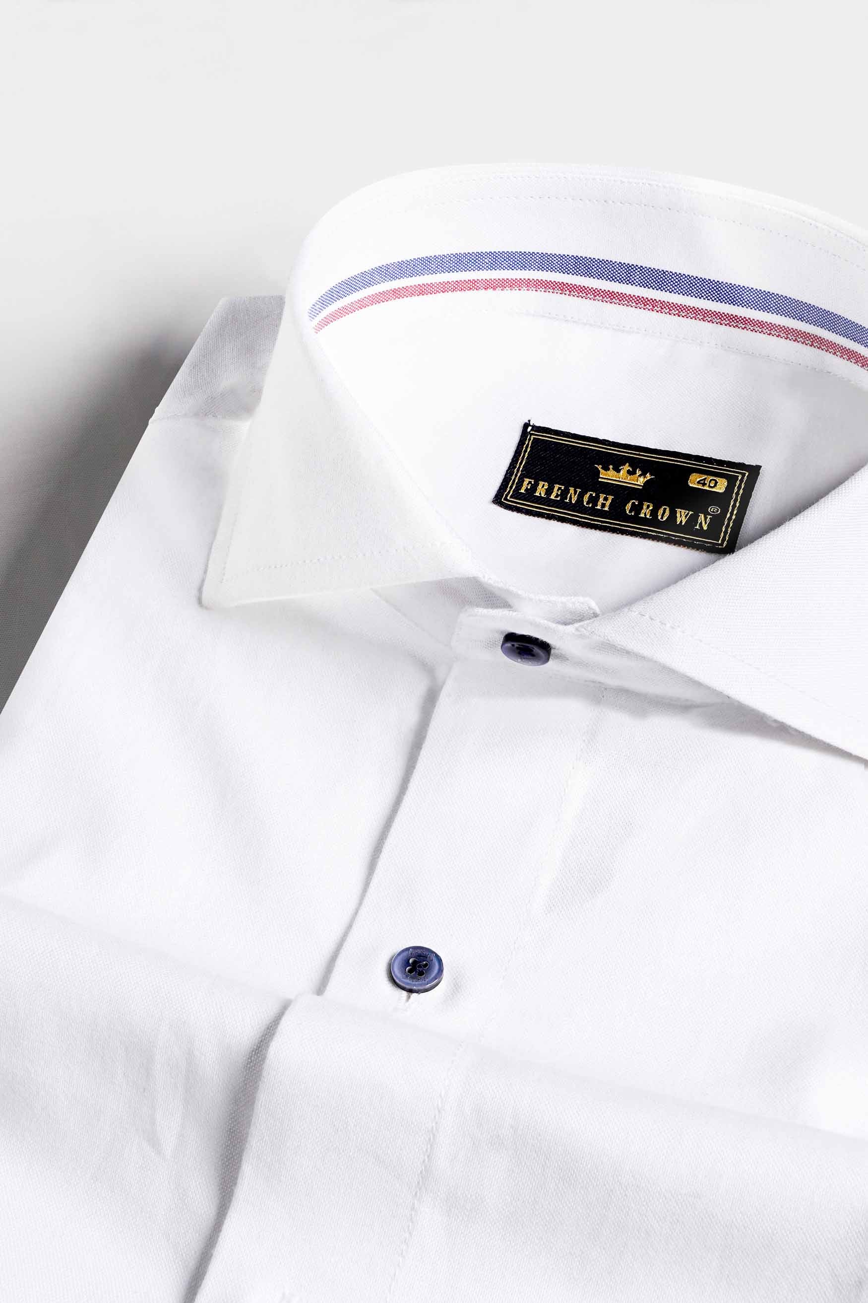 Bright White with Dusky Blue and Thulian Pink Dual Striped Royal Oxford Shirt