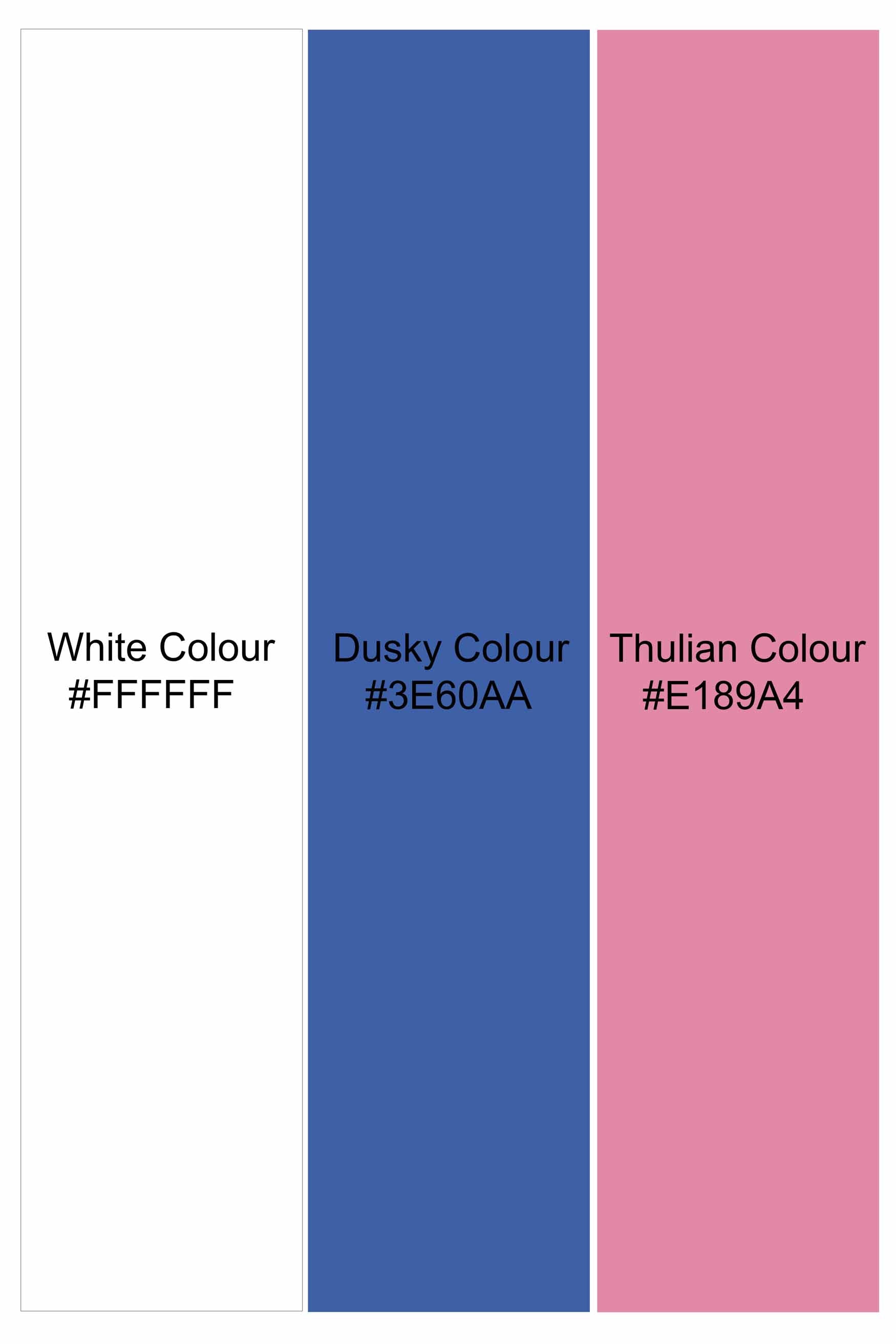 Bright White with Dusky Blue and Thulian Pink Dual Striped Royal Oxford Shirt