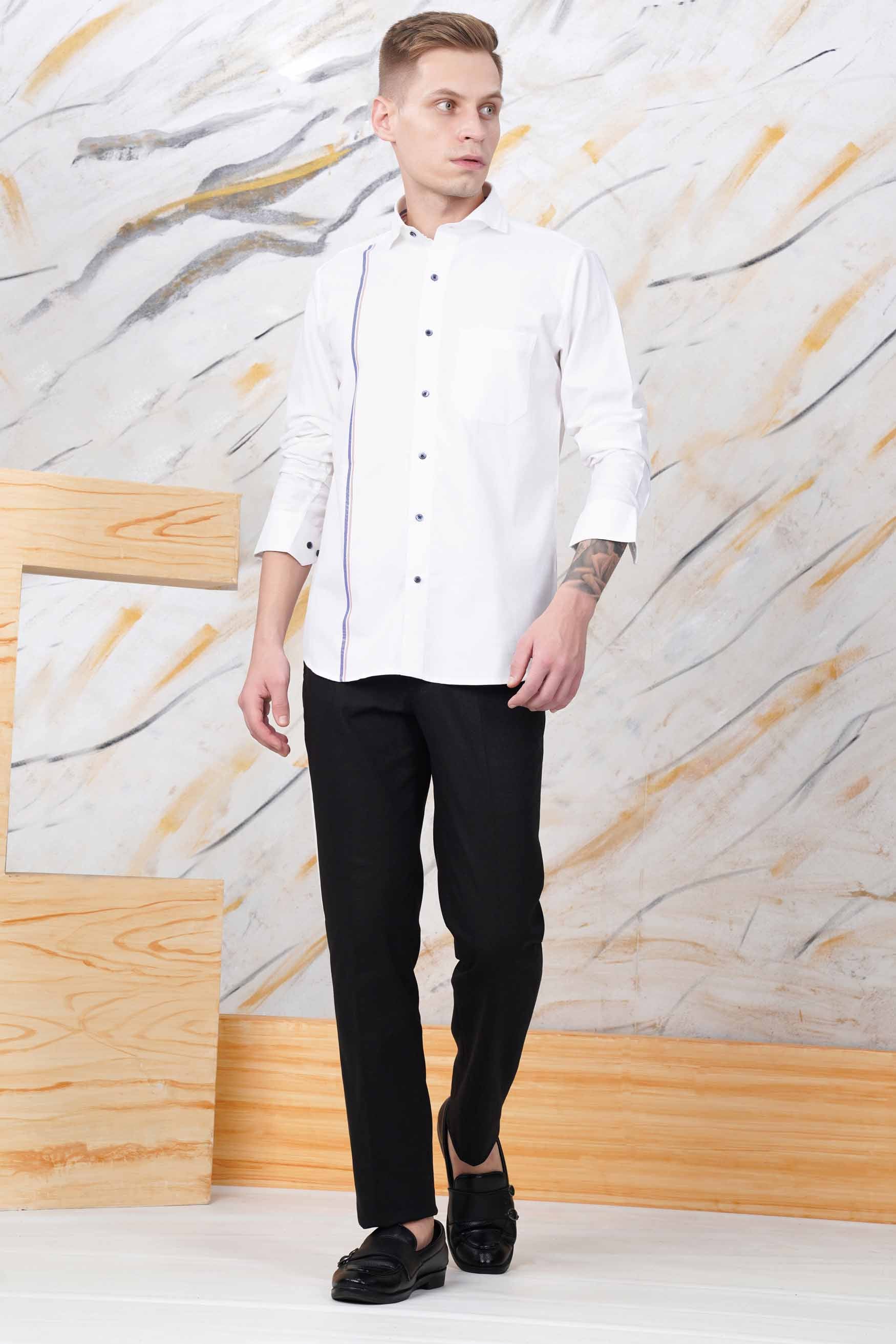 Bright White with Dusky Blue and Thulian Pink Dual Striped Royal Oxford Shirt