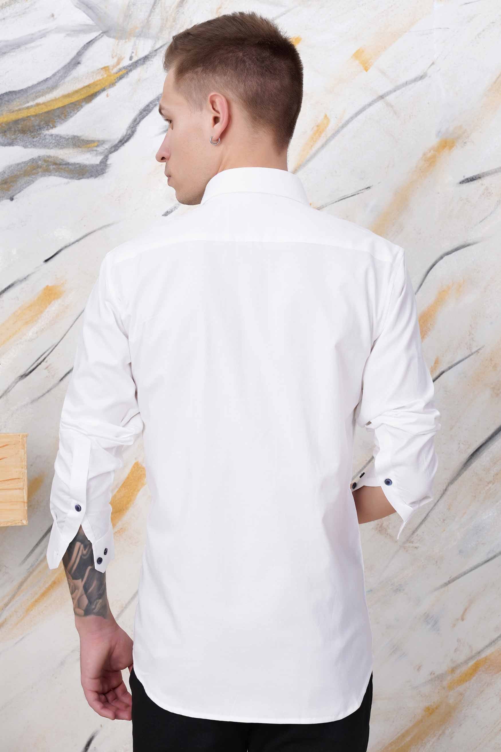 Bright White with Dusky Blue and Thulian Pink Dual Striped Royal Oxford Shirt