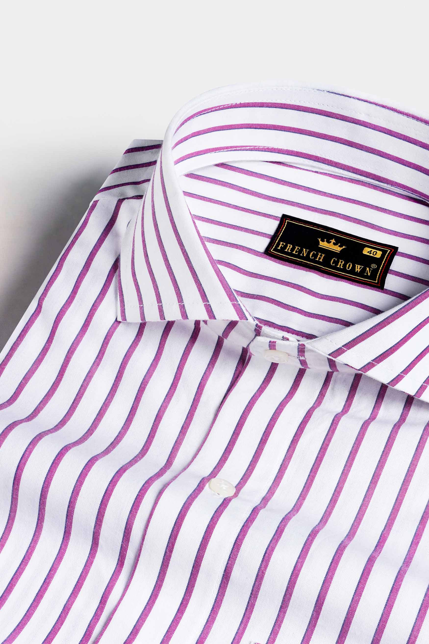 Bright White and Pansy Pink Striped Premium Cotton Shirt