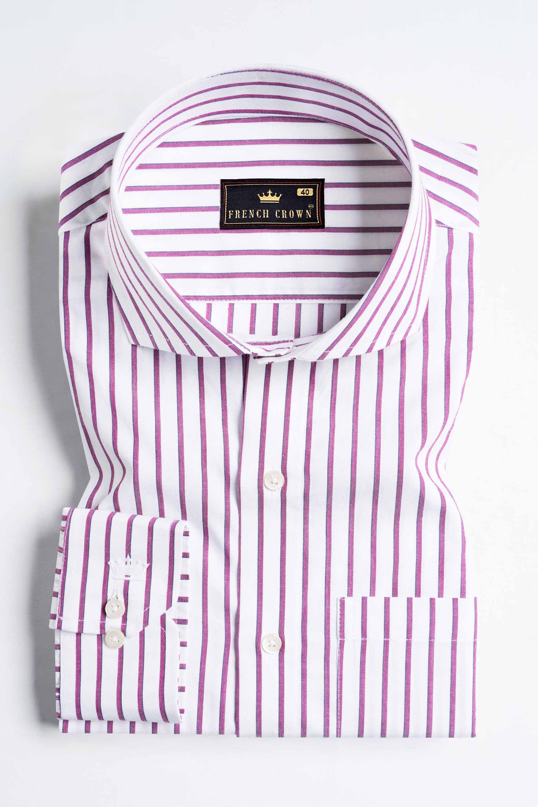Bright White and Pansy Pink Striped Premium Cotton Shirt