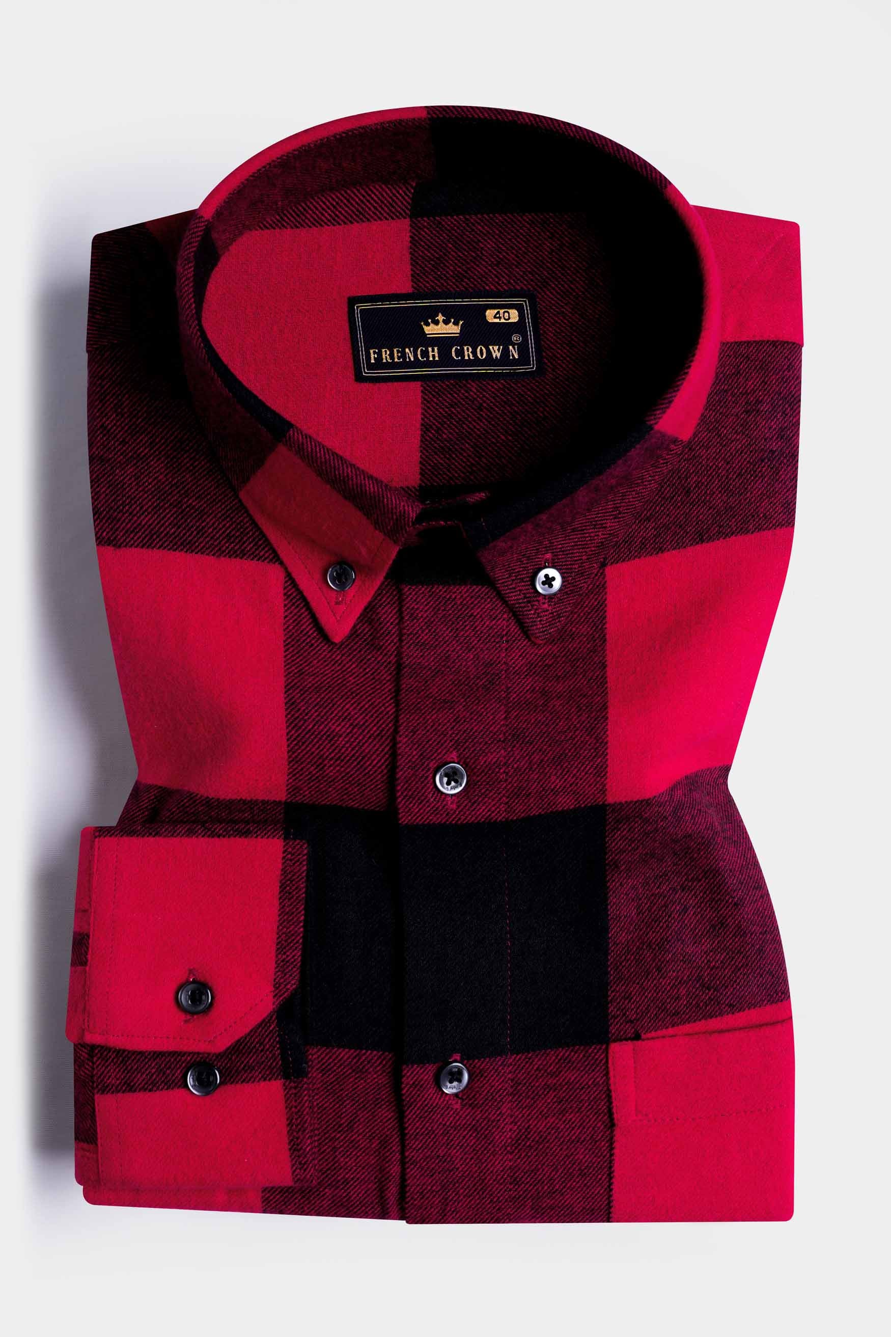Cornell Red and Cinder Black Checked Flannel Button Down Shirt