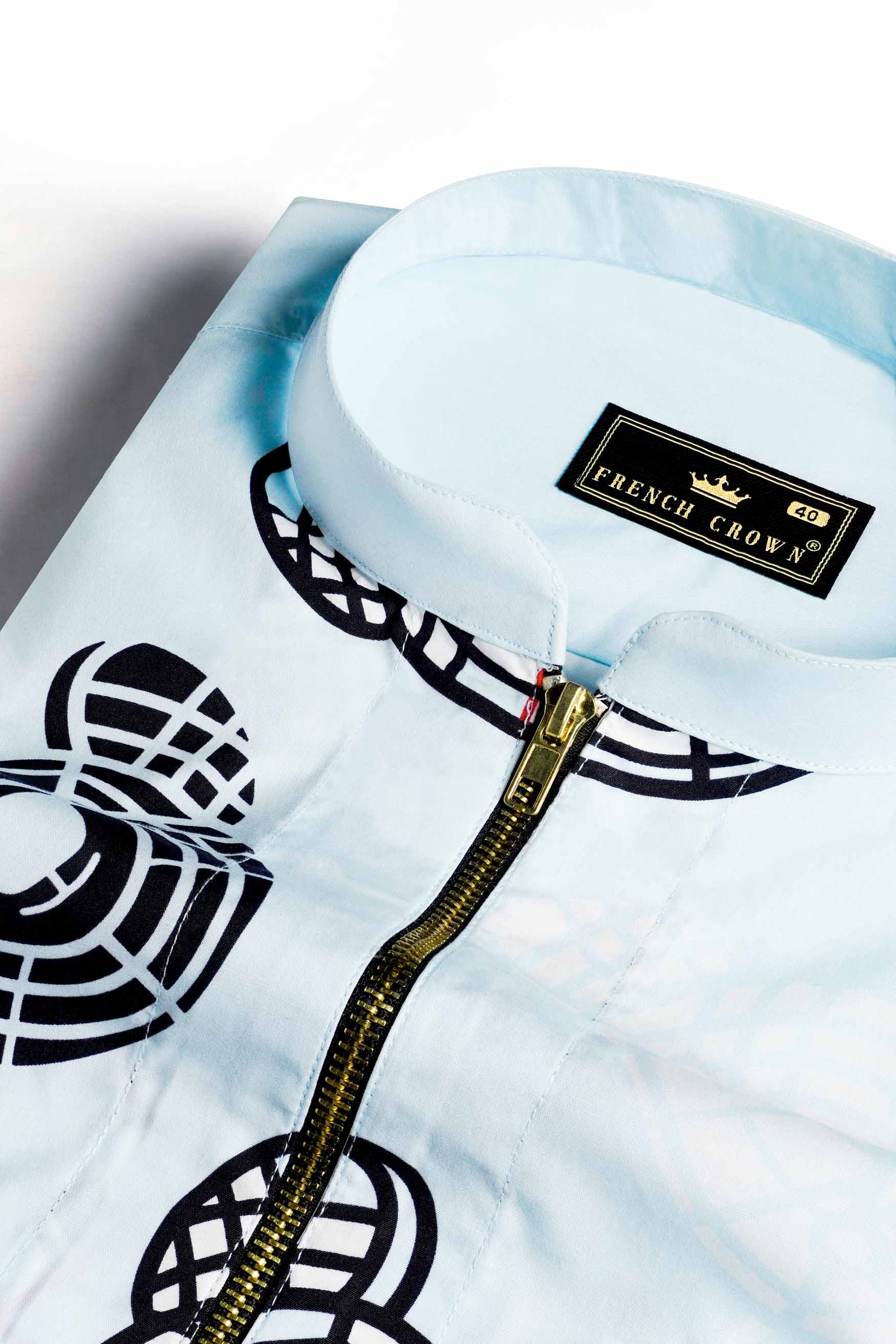 Sinbad Blue and Black Bear Printed Premium Cotton Designer Shirt