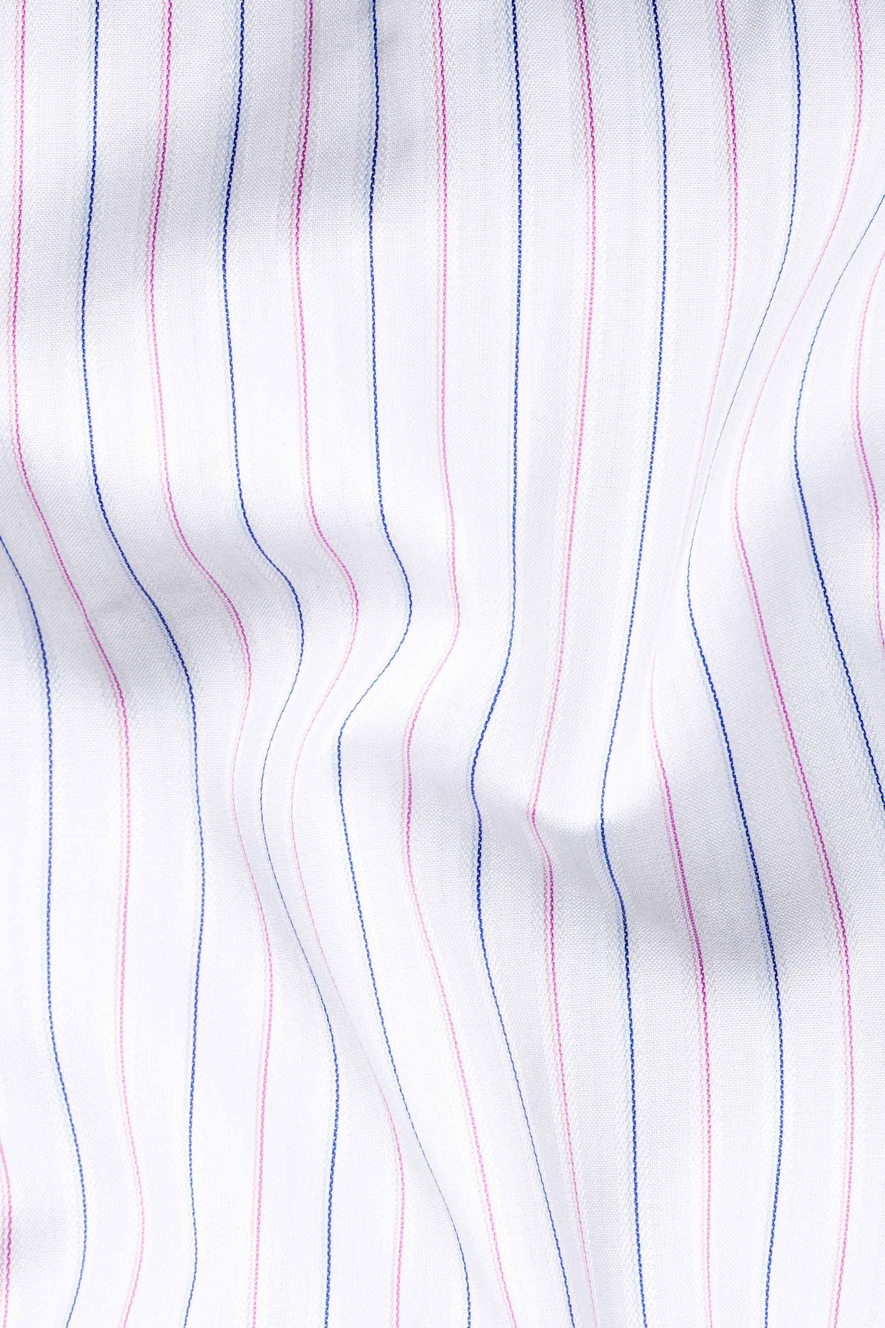 Bright White with Orchid Pink and Catalina Blue Striped Premium Cotton Kurta Shirt