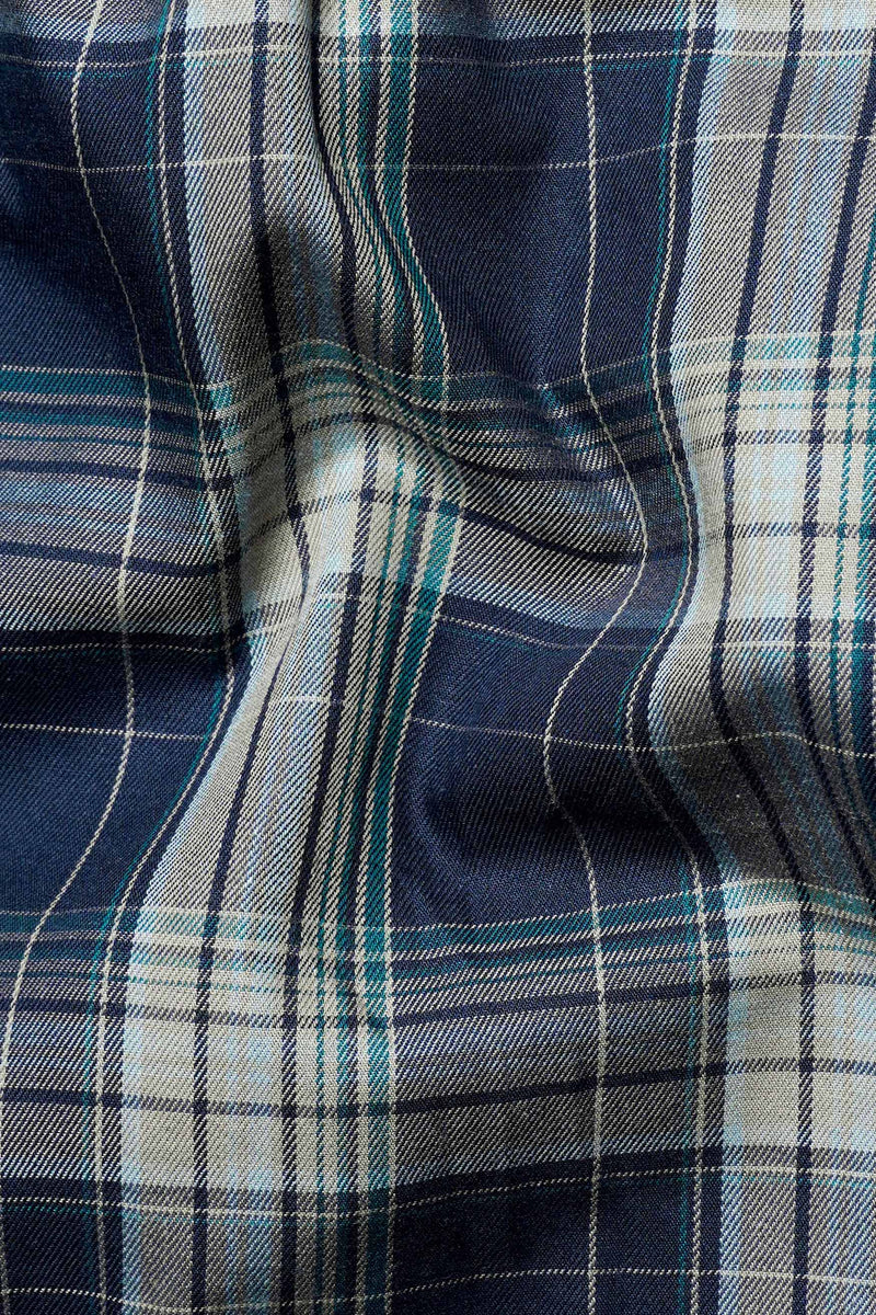 Cloud Burst Blue and Casal Green Twill Plaid Premium Cotton Shirt