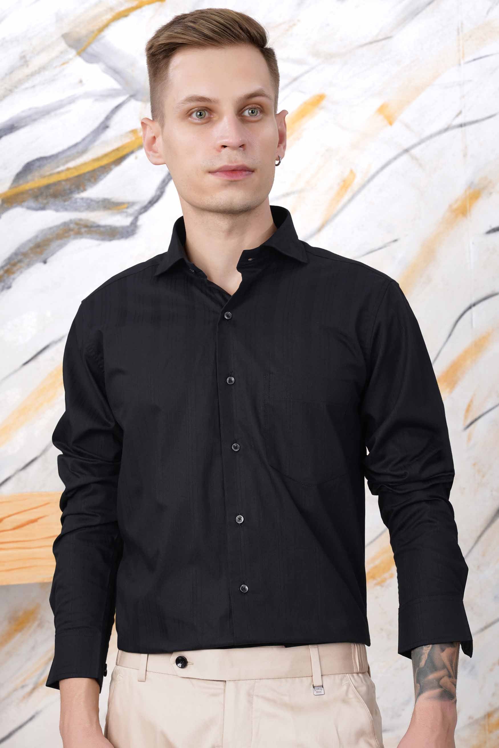 Jade Black Dobby Textured Premium Giza Cotton Shirt