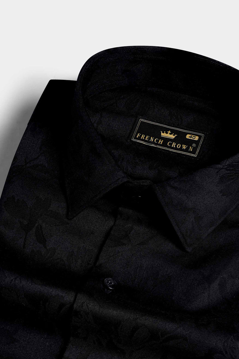 Jade Black Flower Jacquard Textured Premium Giza Cotton Shirt