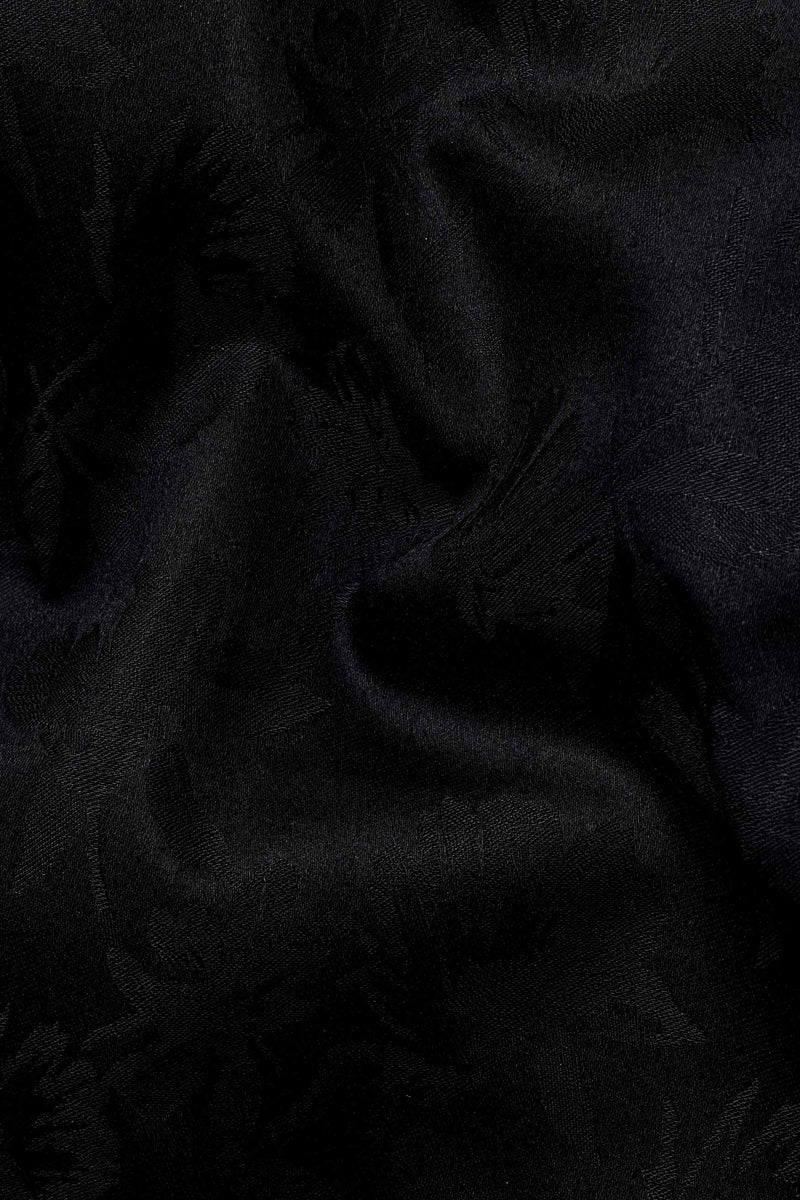 Jade Black Flower Jacquard Textured Premium Giza Cotton Shirt