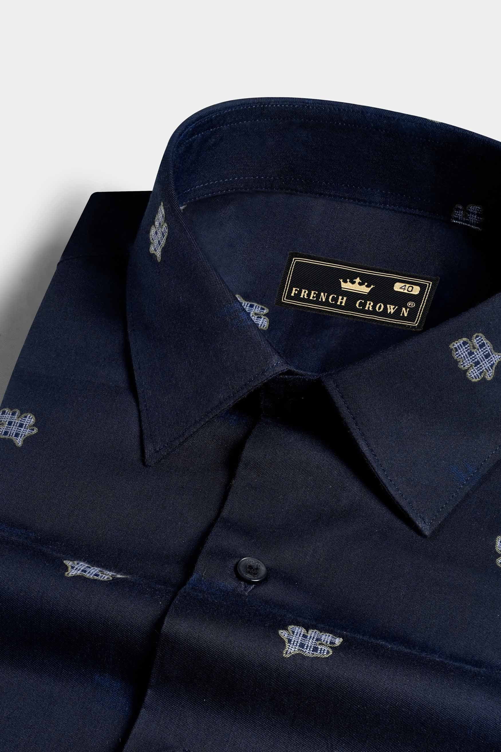 Ebony Clay Blue Jacquard Textured Premium Giza Cotton Shirt