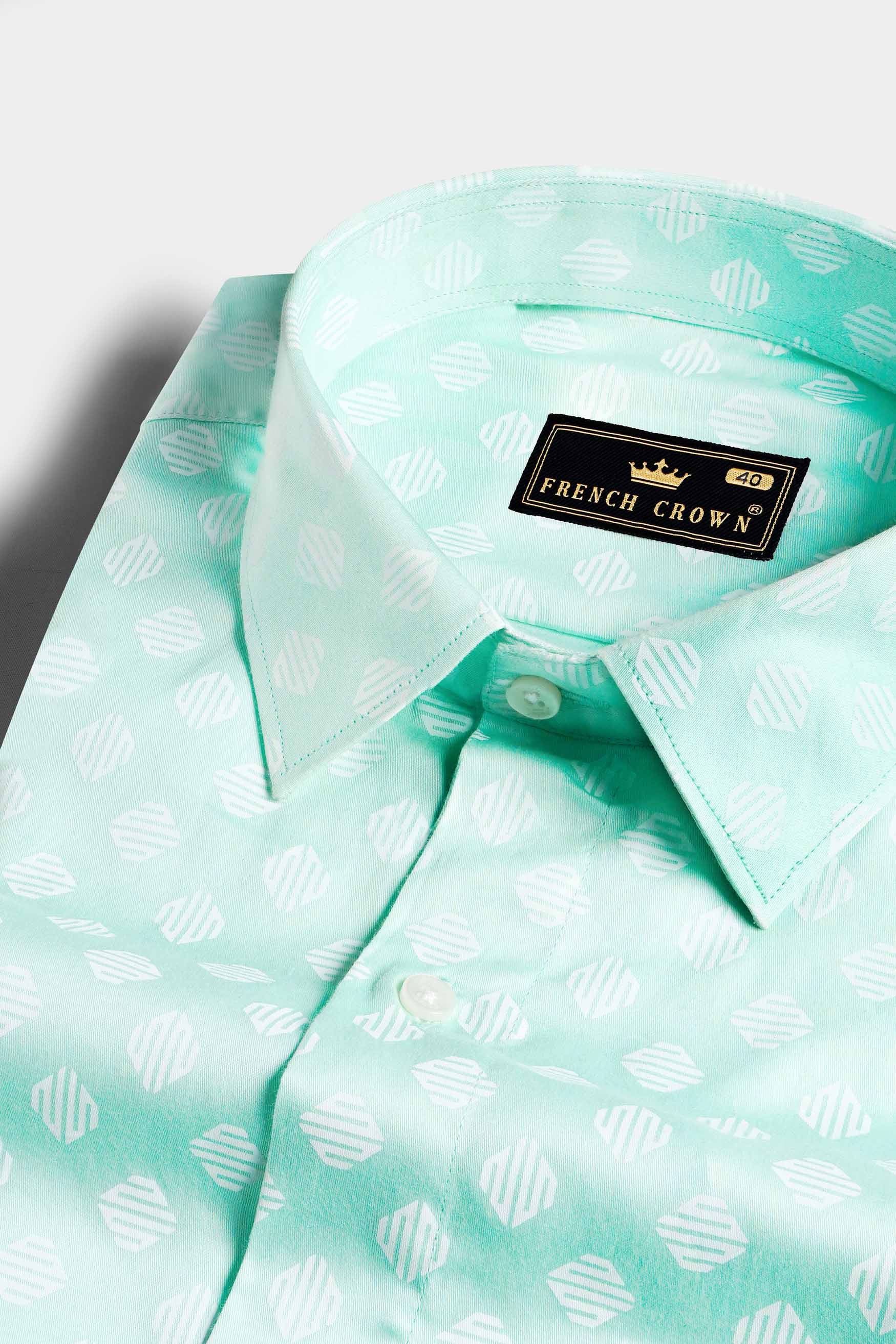 Chinook Green and White Printed Subtle Sheen Super Soft Premium Cotton Shirt