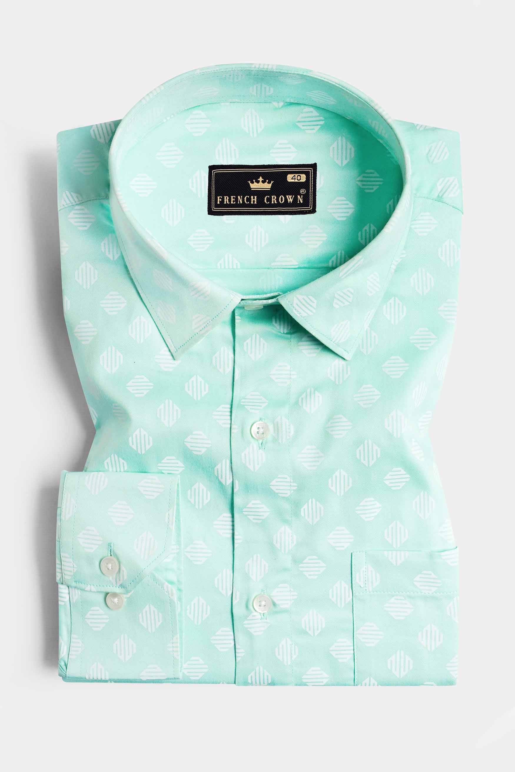 Chinook Green and White Printed Subtle Sheen Super Soft Premium Cotton Shirt
