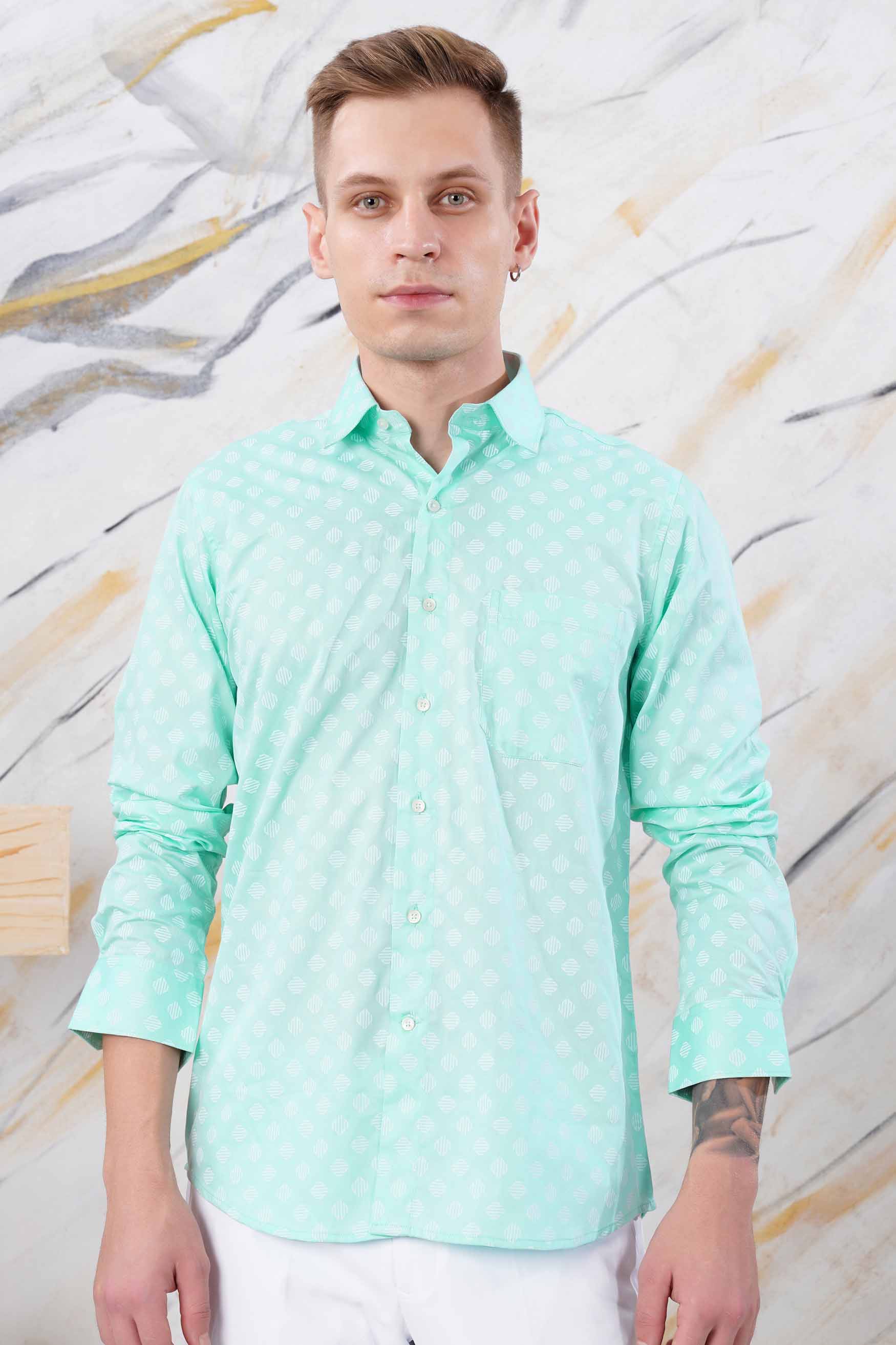 Chinook Green and White Printed Subtle Sheen Super Soft Premium Cotton Shirt