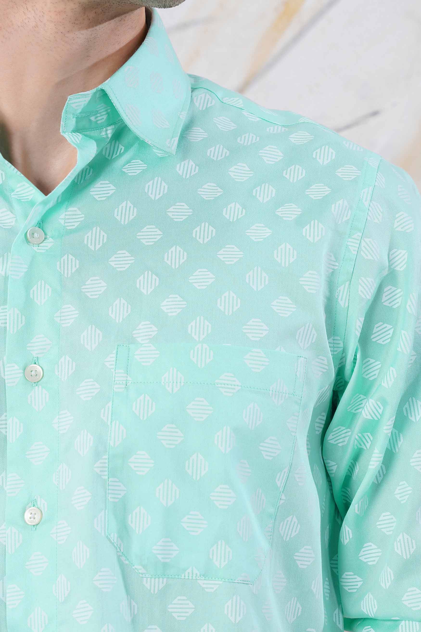 Chinook Green and White Printed Subtle Sheen Super Soft Premium Cotton Shirt