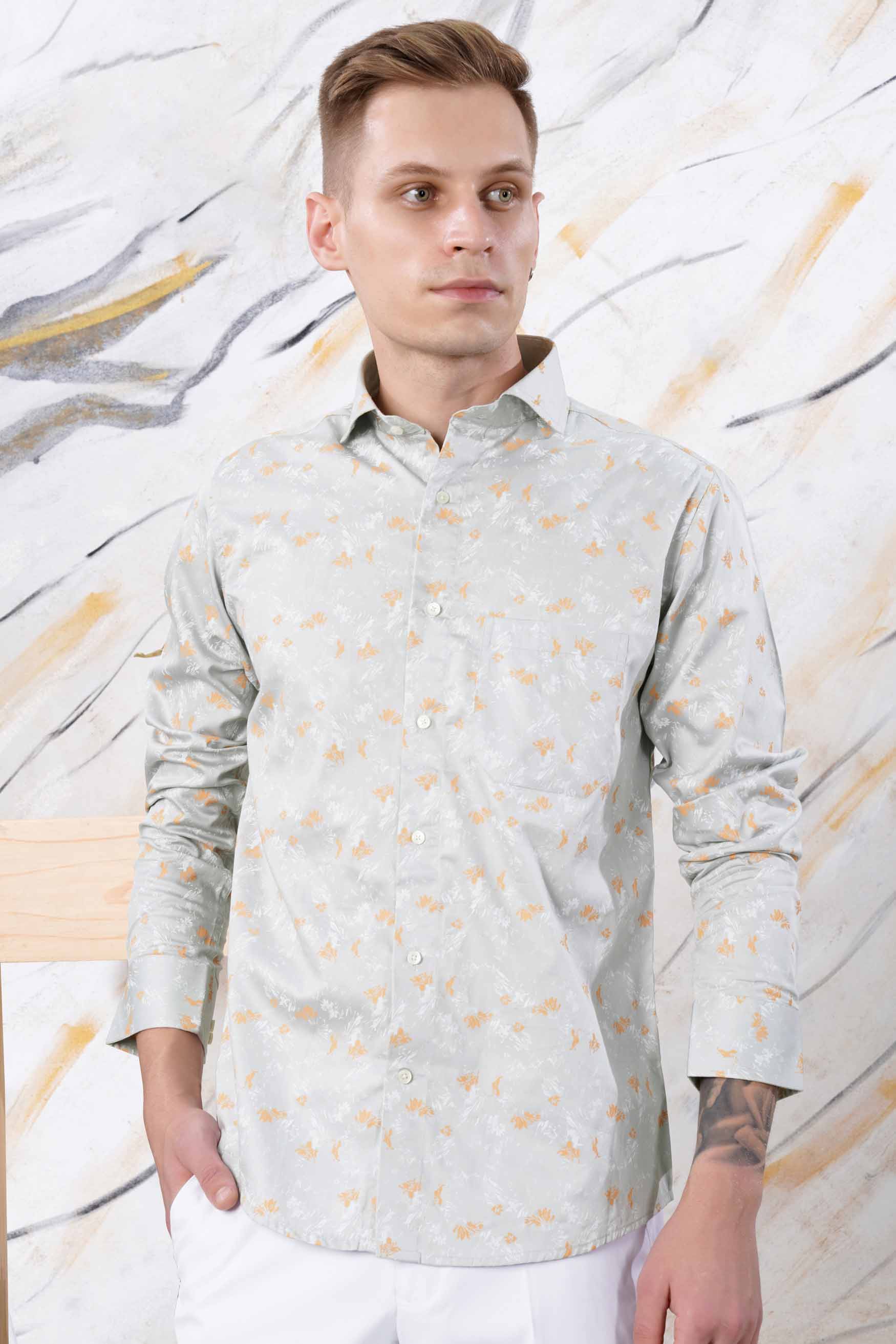 Gainsboro Gray Printed Subtle Sheen Super Soft Premium Cotton Shirt
