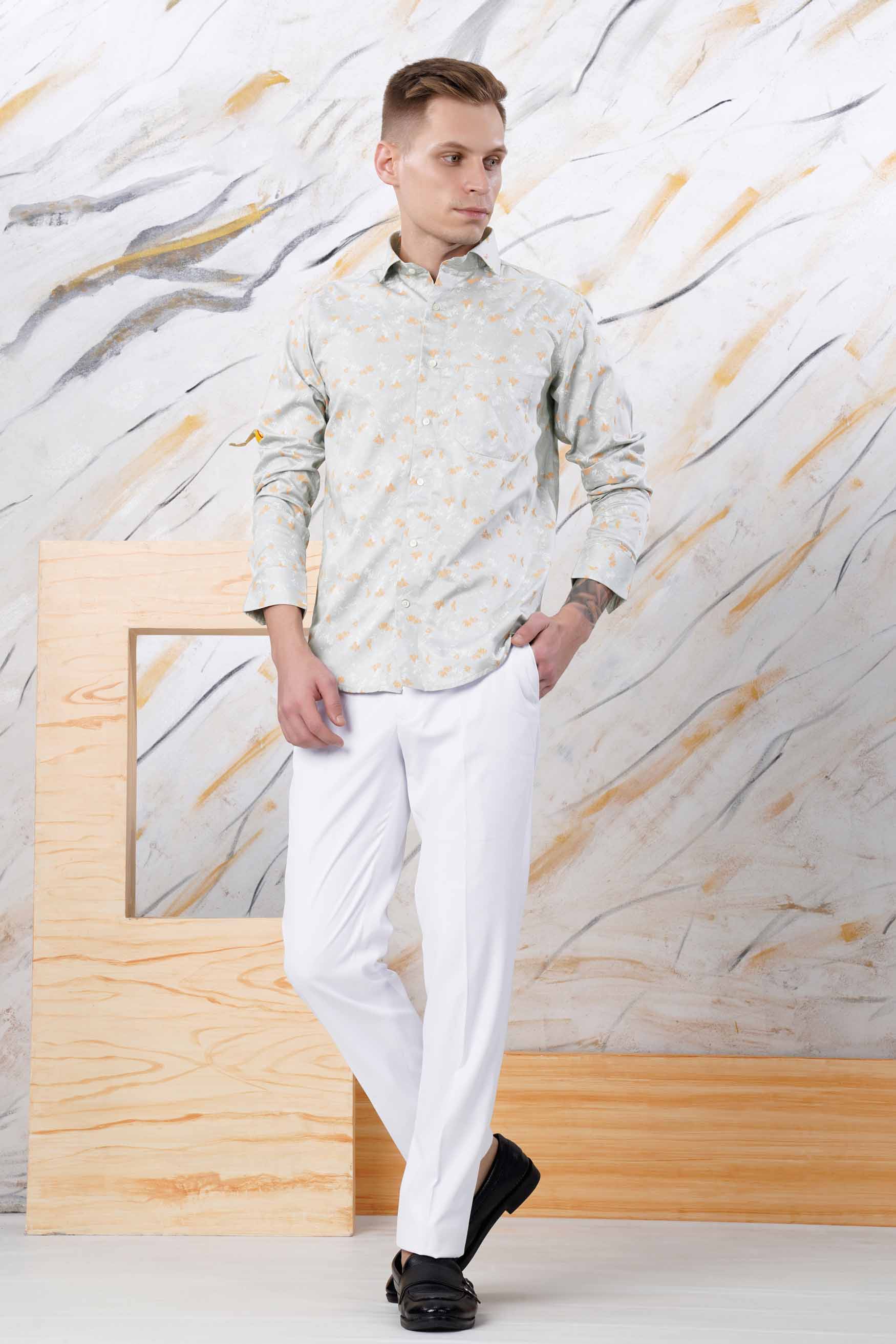 Gainsboro Gray Printed Subtle Sheen Super Soft Premium Cotton Shirt