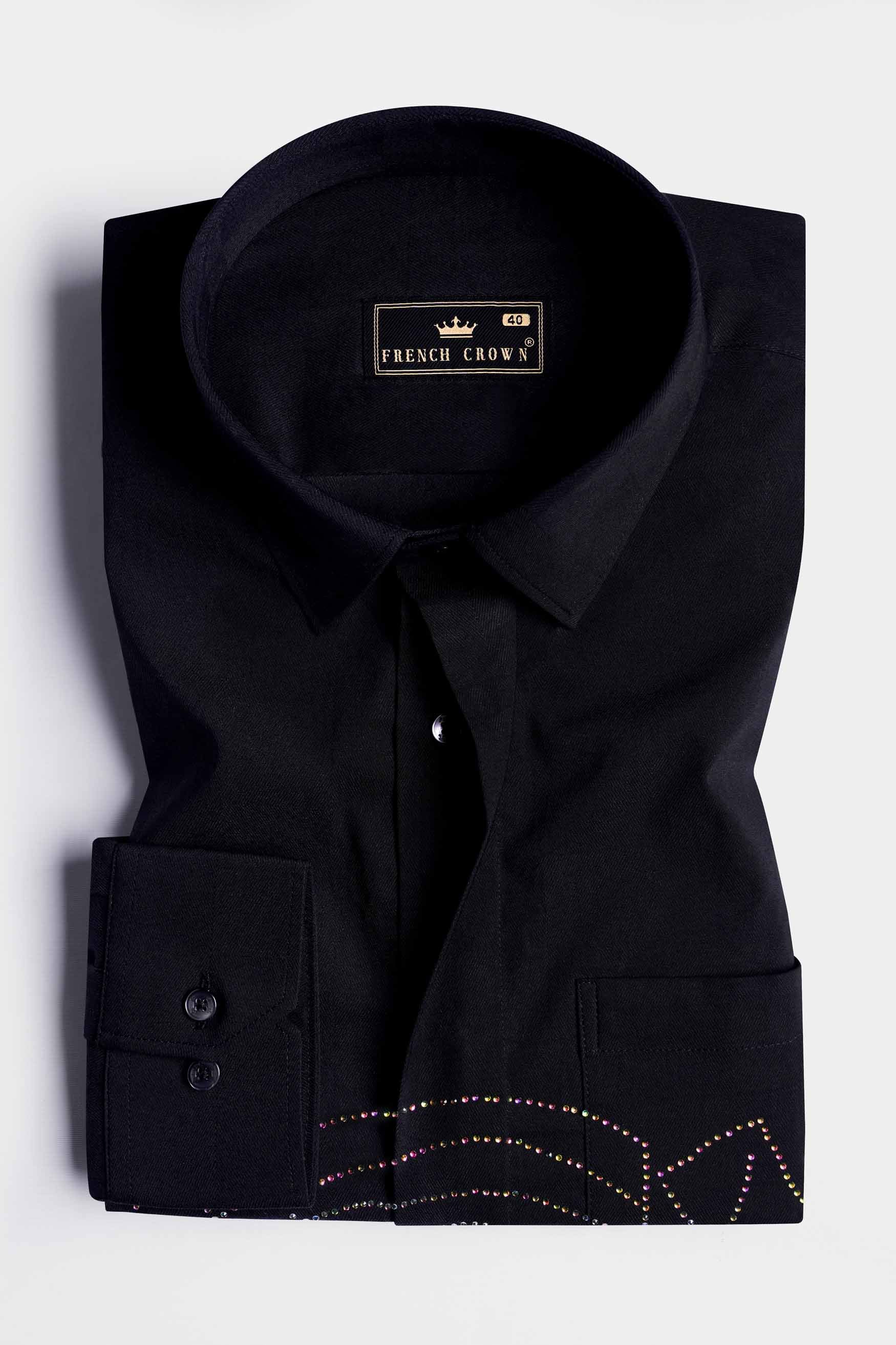 Jade Black Tiger Face Stone Work Twill Premium Cotton Stretchable Designer Shirt