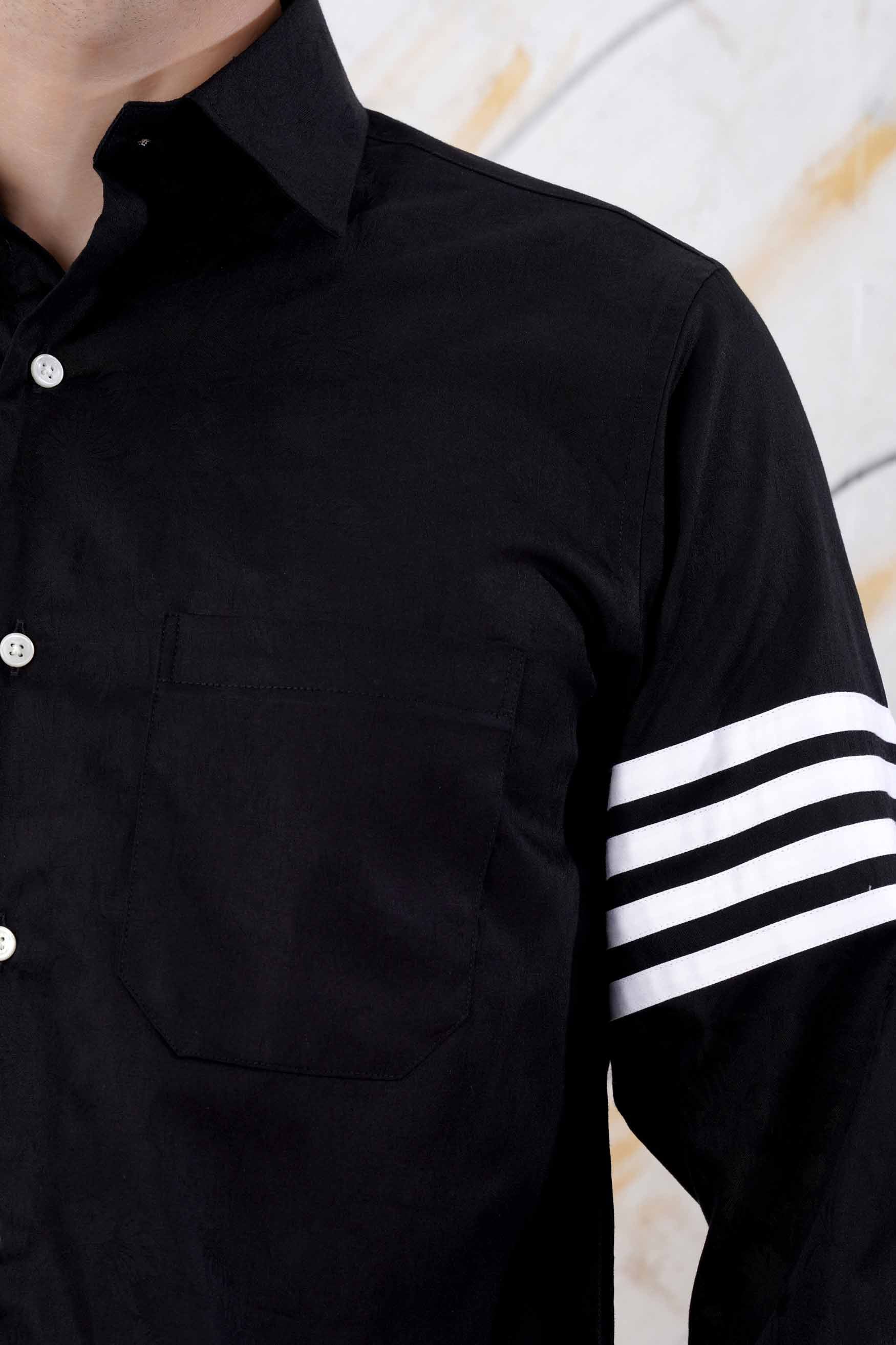 Jade Black Arm Striped Jacquard Textured Premium Giza Cotton Designer Shirt