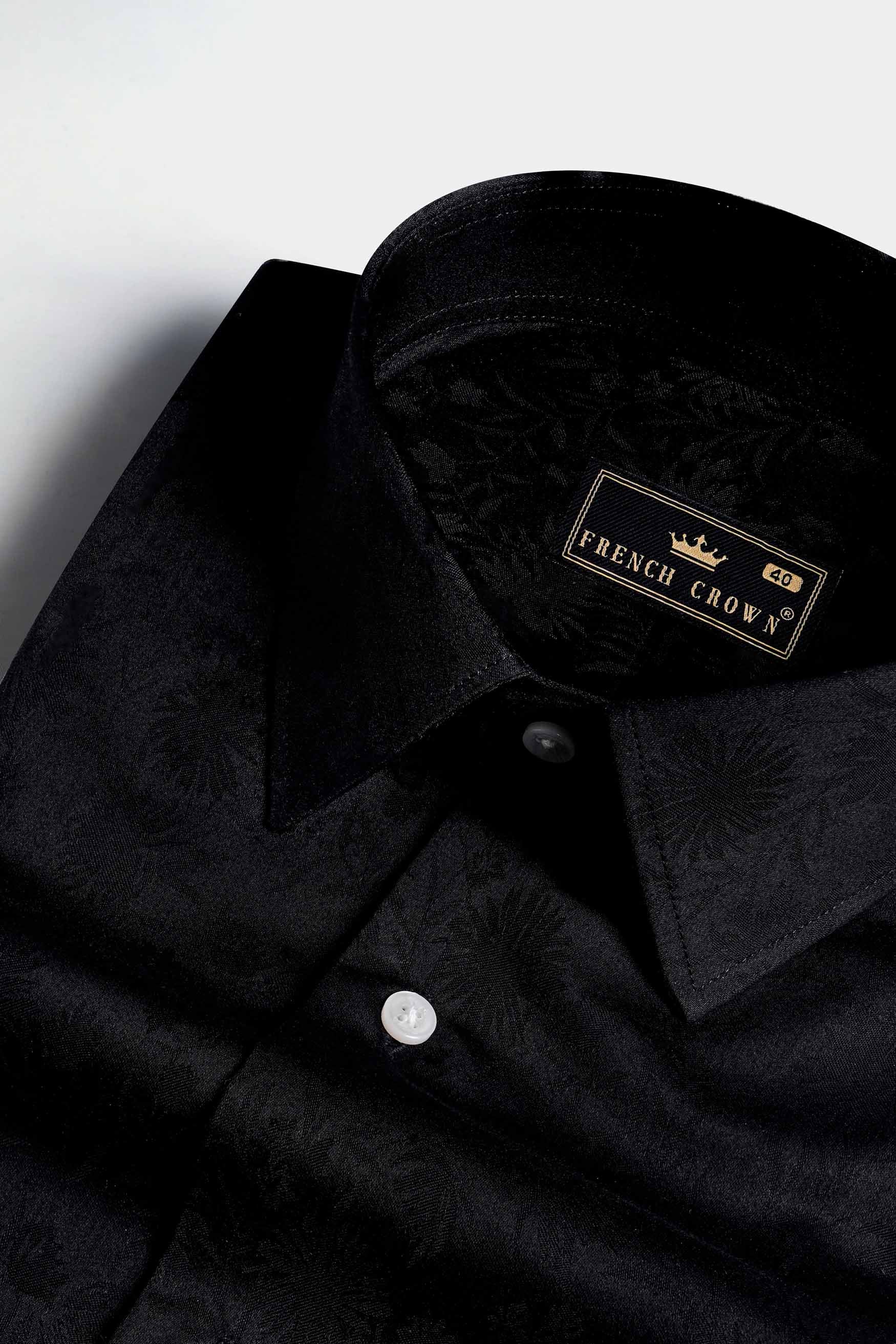 Jade Black Arm Striped Jacquard Textured Premium Giza Cotton Designer Shirt