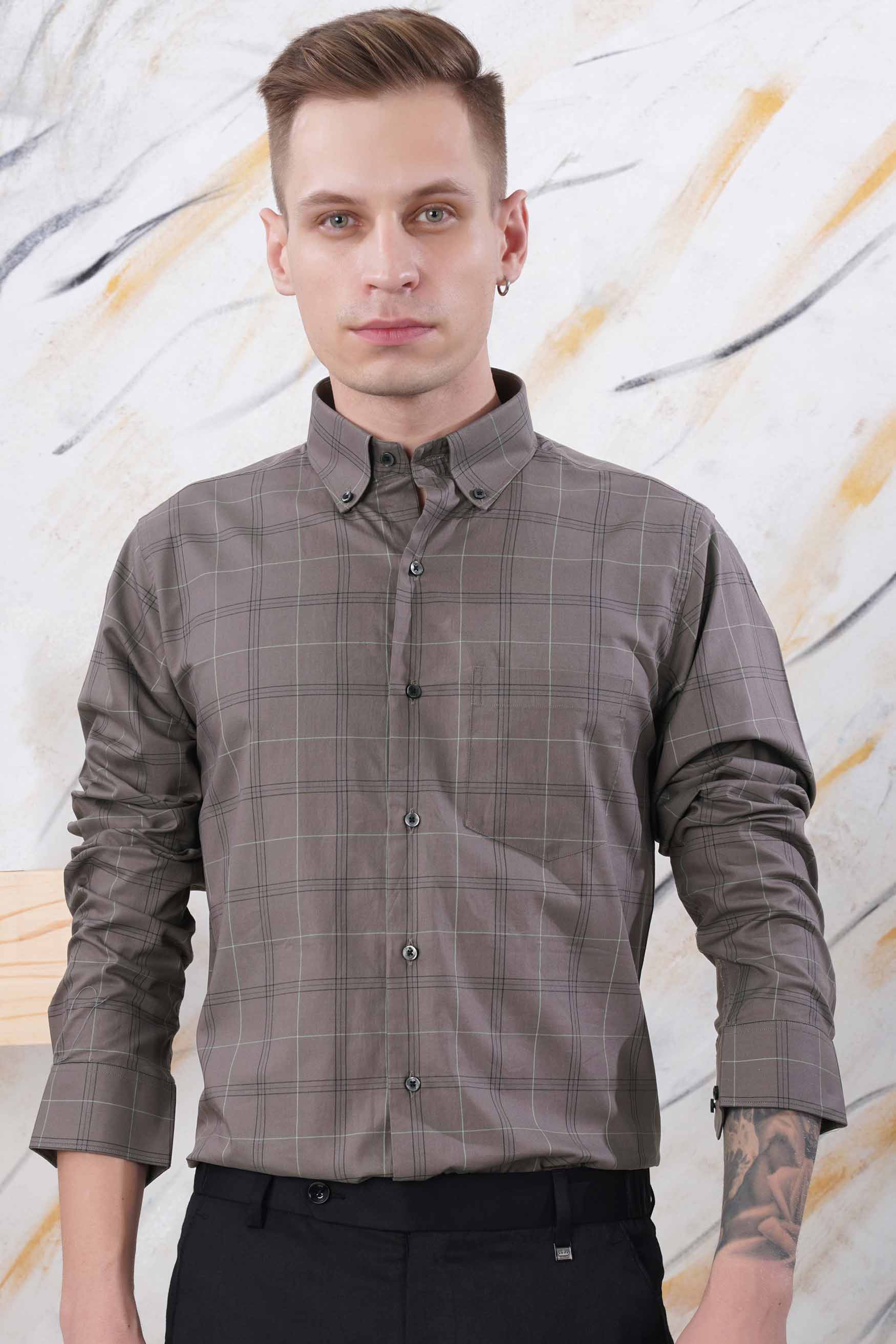 Schooner Brown and Mulled Purple Twill Plaid Premium Cotton Shirt