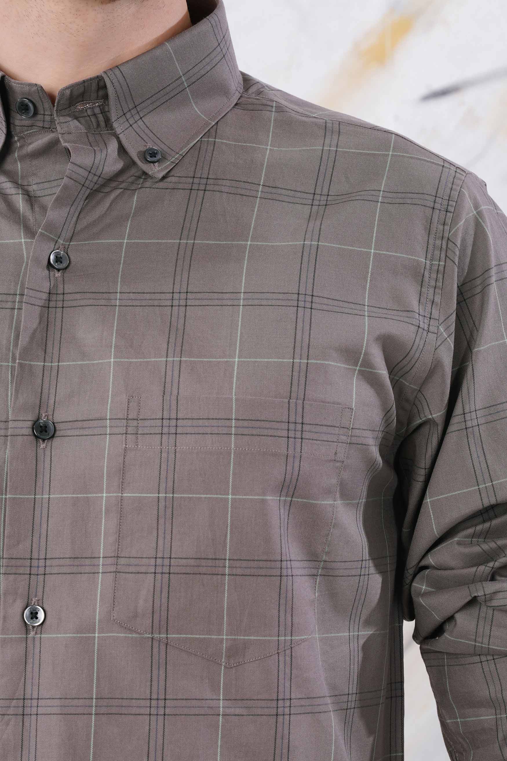 Schooner Brown and Mulled Purple Twill Plaid Premium Cotton Shirt