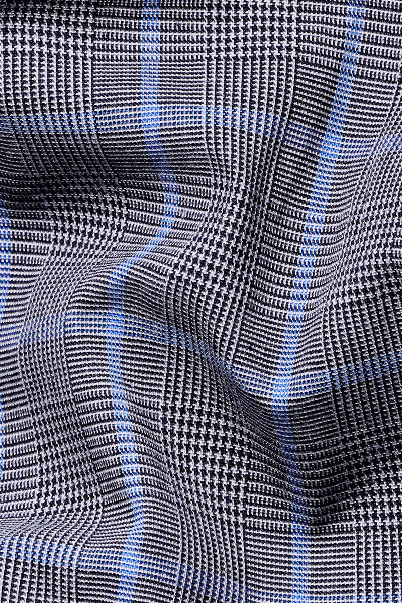 Comet Gray and Havelock Blue Plaid Stretchable Herringbone Shirt