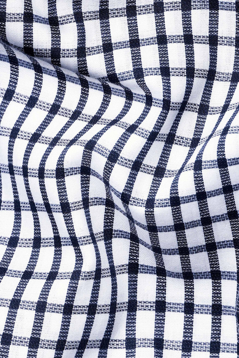 Deep Cove Blue and White Gingham Checkered Dobby Textured Premium Giza Cotton Shirt