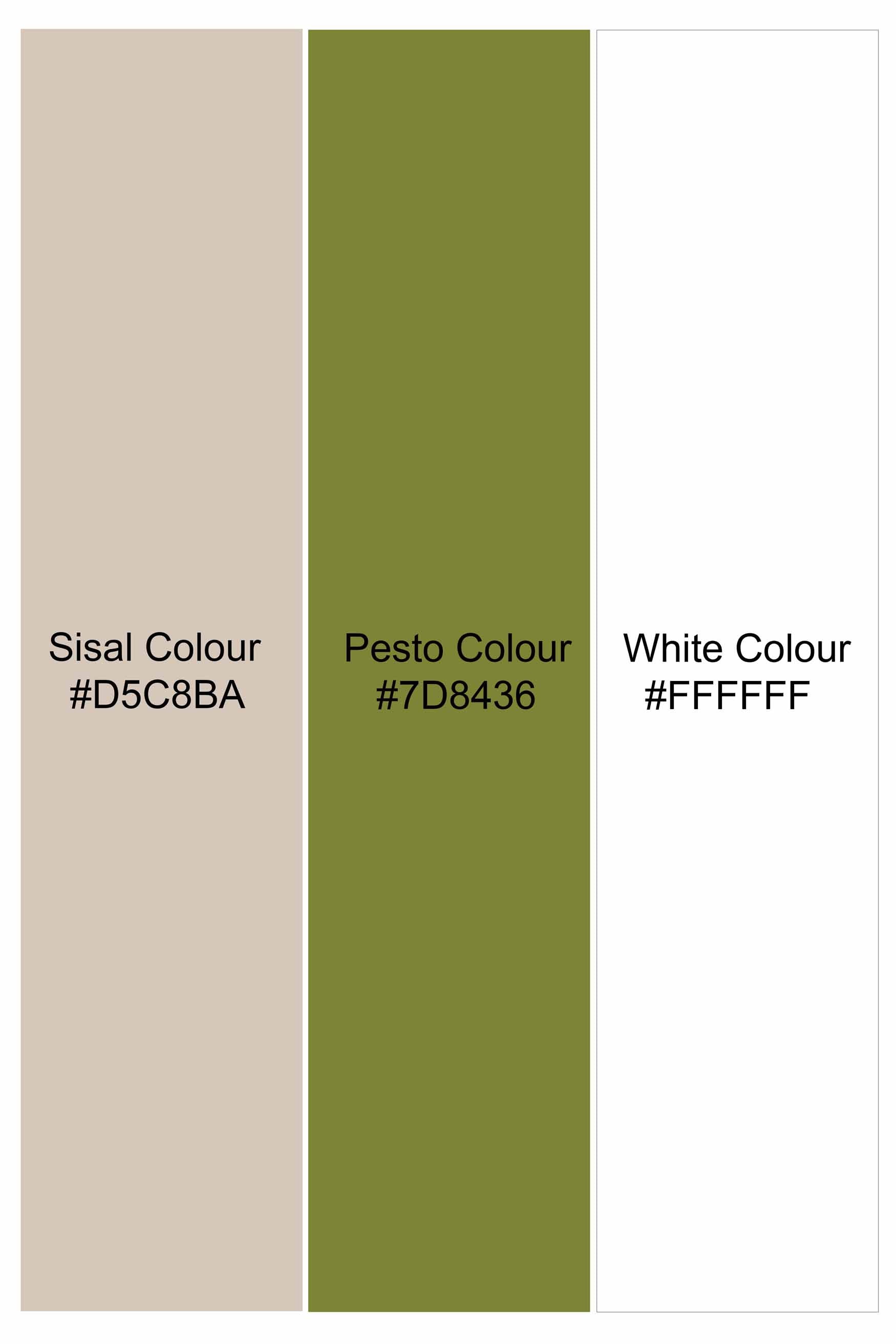 Sisal Beige and Pesto Green Floral Printed Twill Premium Cotton Designer Shirt