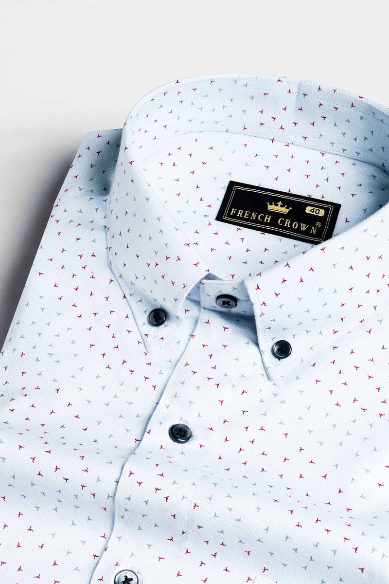 Bright White and Burgundy Printed Dobby Textured Premium Giza Cotton Shirt