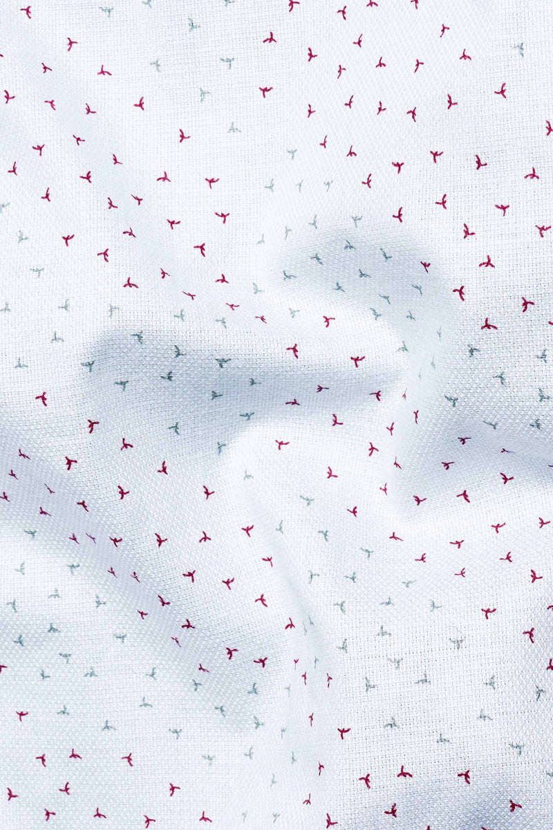 Bright White and Burgundy Printed Dobby Textured Premium Giza Cotton Shirt