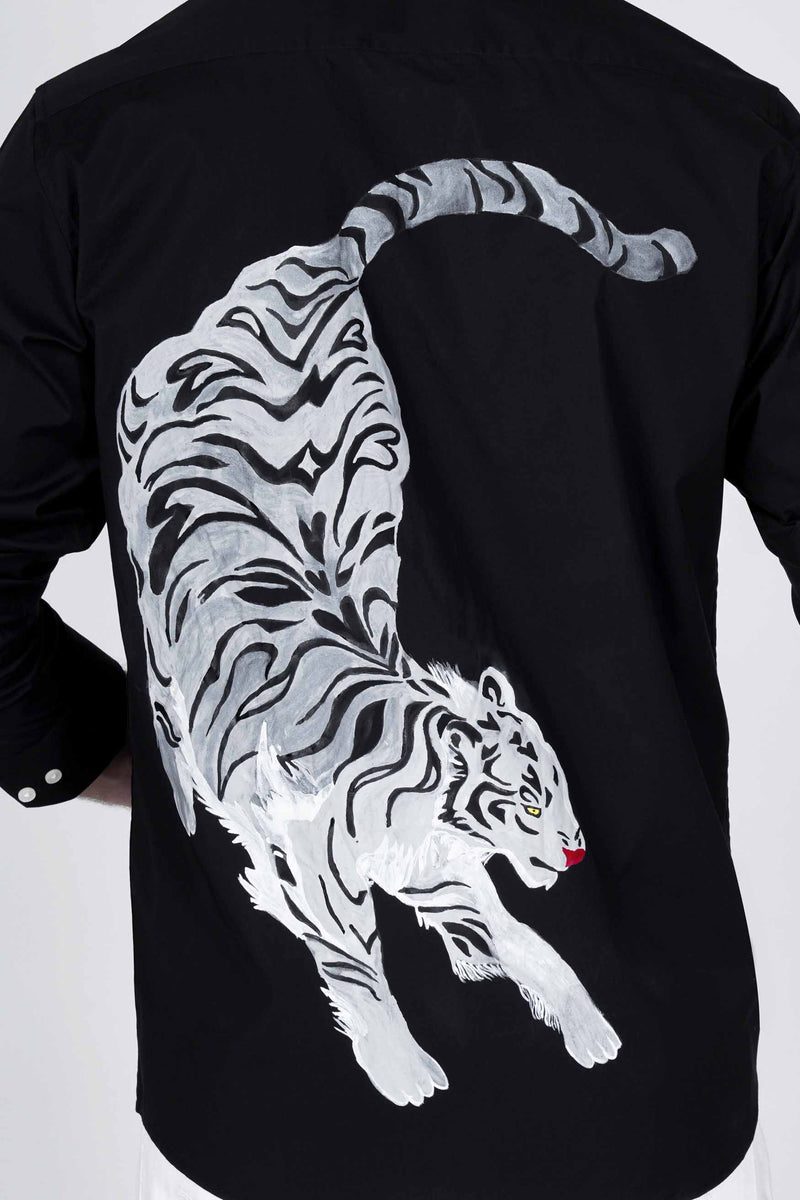 Jade black Tiger Hand Painted Subtle Sheen Super Soft Premium Cotton Designer Shirt
