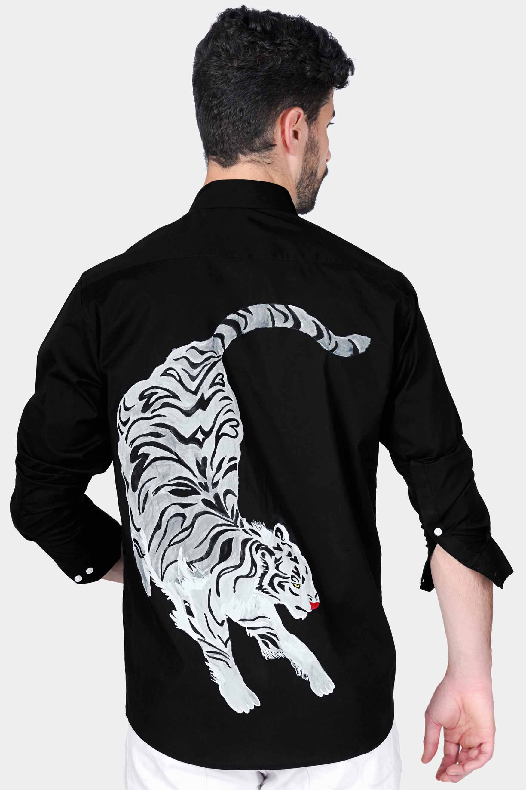 Jade black Tiger Hand Painted Subtle Sheen Super Soft Premium Cotton Designer Shirt