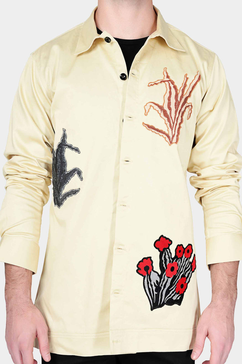 Maize Beige Patchworks Premium Cotton Designer Overshirt