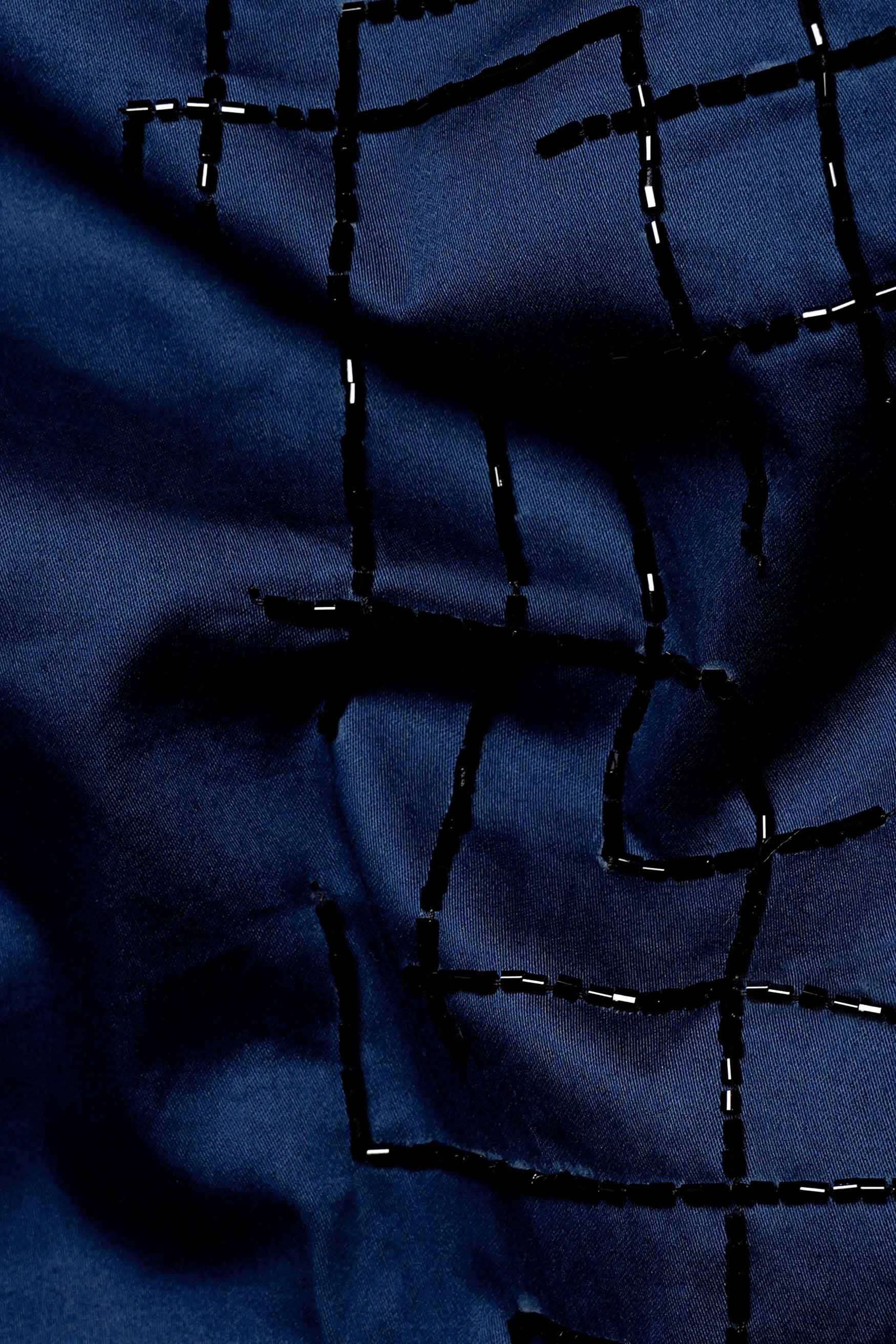 Cloud Burst Blue Moti Work Hand Stitched Subtle Sheen Super Soft Premium Cotton Designer Shirt