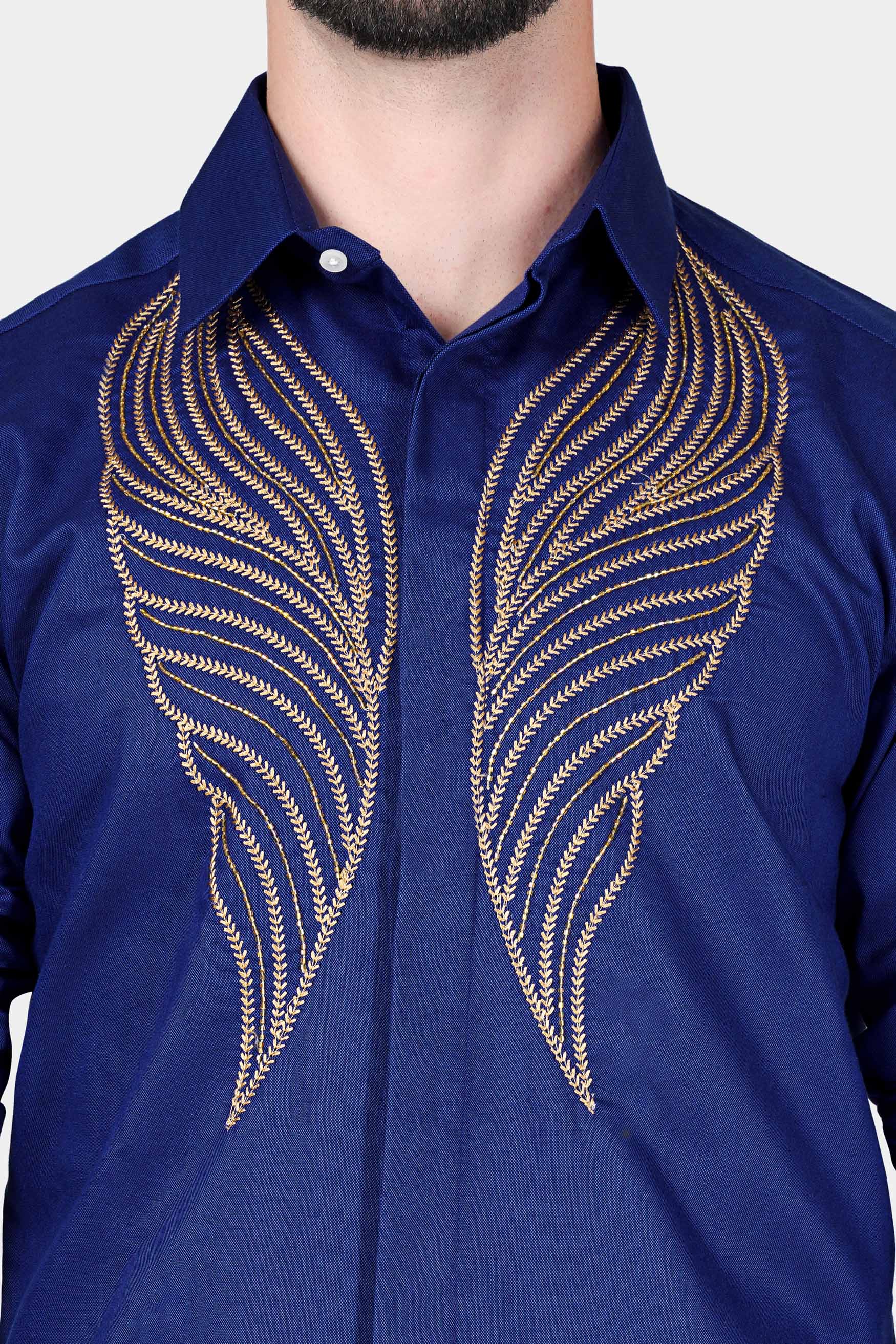 Downriver Blue Moti Work Wings Hand Stitched Royal Oxford Designer Shirt 11551-P782-E288-38, 11551-P782-E288-H-38, 11551-P782-E288-39, 11551-P782-E288-H-39, 11551-P782-E288-40, 11551-P782-E288-H-40, 11551-P782-E288-42, 11551-P782-E288-H-42, 11551-P782-E288-44, 11551-P782-E288-H-44, 11551-P782-E288-46, 11551-P782-E288-H-46, 11551-P782-E288-48, 11551-P782-E288-H-48, 11551-P782-E288-50, 11551-P782-E288-H-50, 11551-P782-E288-52, 11551-P782-E288-H-52