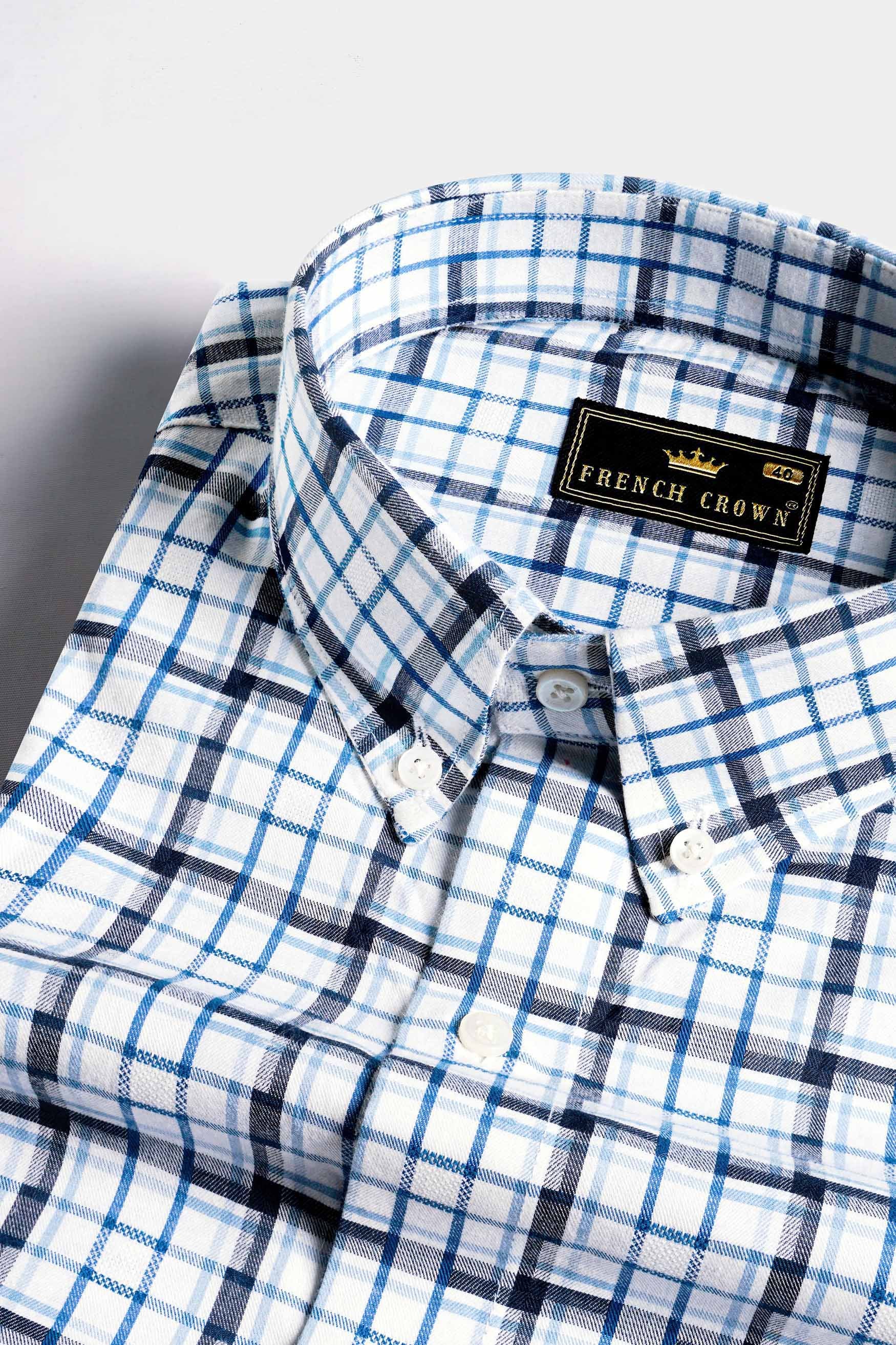 Bright White with Boston Blue and Haiti Blue Checkered Dobby Textured Premium Giza Cotton Shirt 11571-BD-38, 11571-BD-H-38, 11571-BD-39, 11571-BD-H-39, 11571-BD-40, 11571-BD-H-40, 11571-BD-42, 11571-BD-H-42, 11571-BD-44, 11571-BD-H-44, 11571-BD-46, 11571-BD-H-46, 11571-BD-48, 11571-BD-H-48, 11571-BD-50, 11571-BD-H-50, 11571-BD-52, 11571-BD-H-52