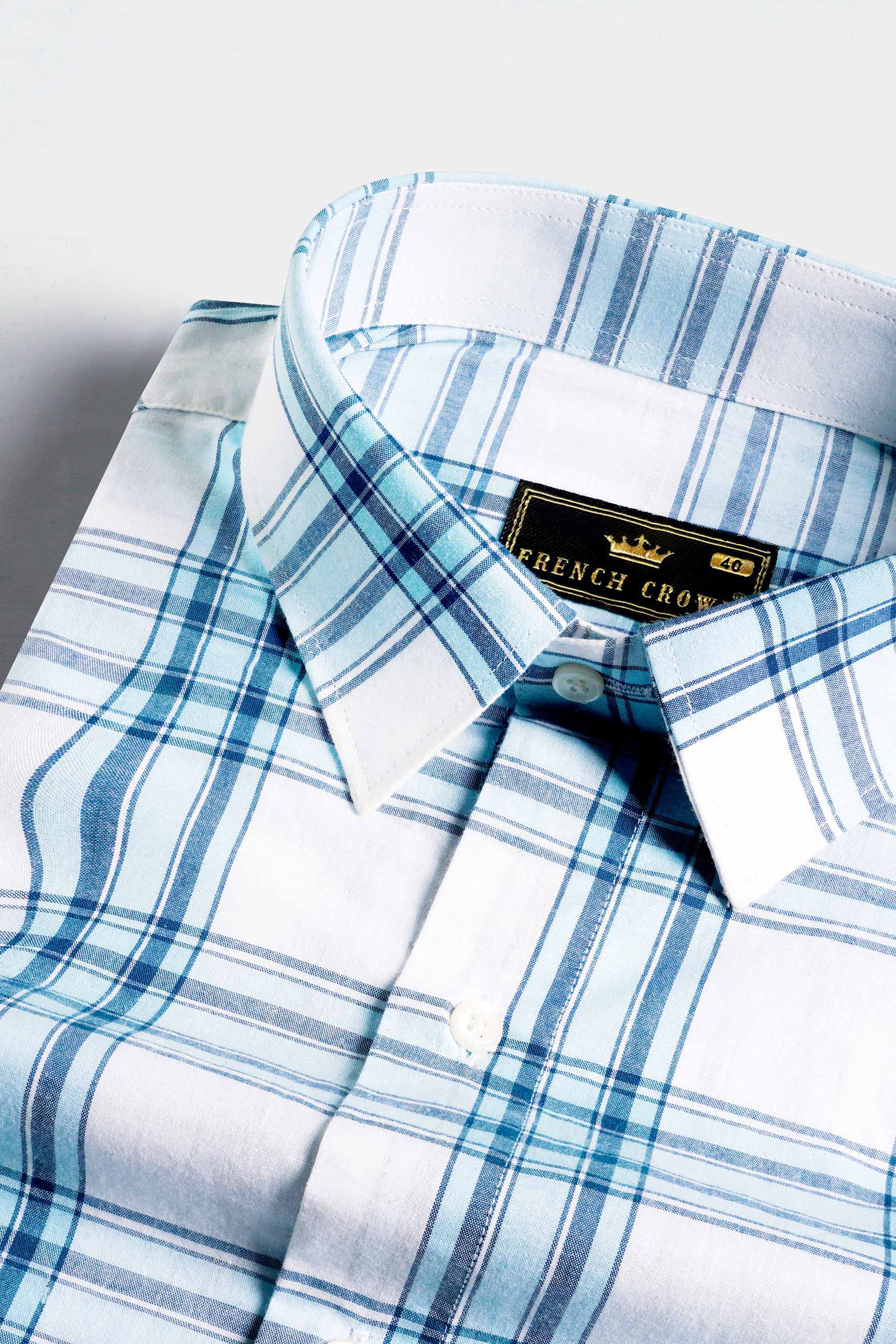 Bright White with Tufts Blue Plaid Premium Cotton Shirt 11574-38, 11574-H-38, 11574-39, 11574-H-39, 11574-40, 11574-H-40, 11574-42, 11574-H-42, 11574-44, 11574-H-44, 11574-46, 11574-H-46, 11574-48, 11574-H-48, 11574-50, 11574-H-50, 11574-52, 11574-H-52