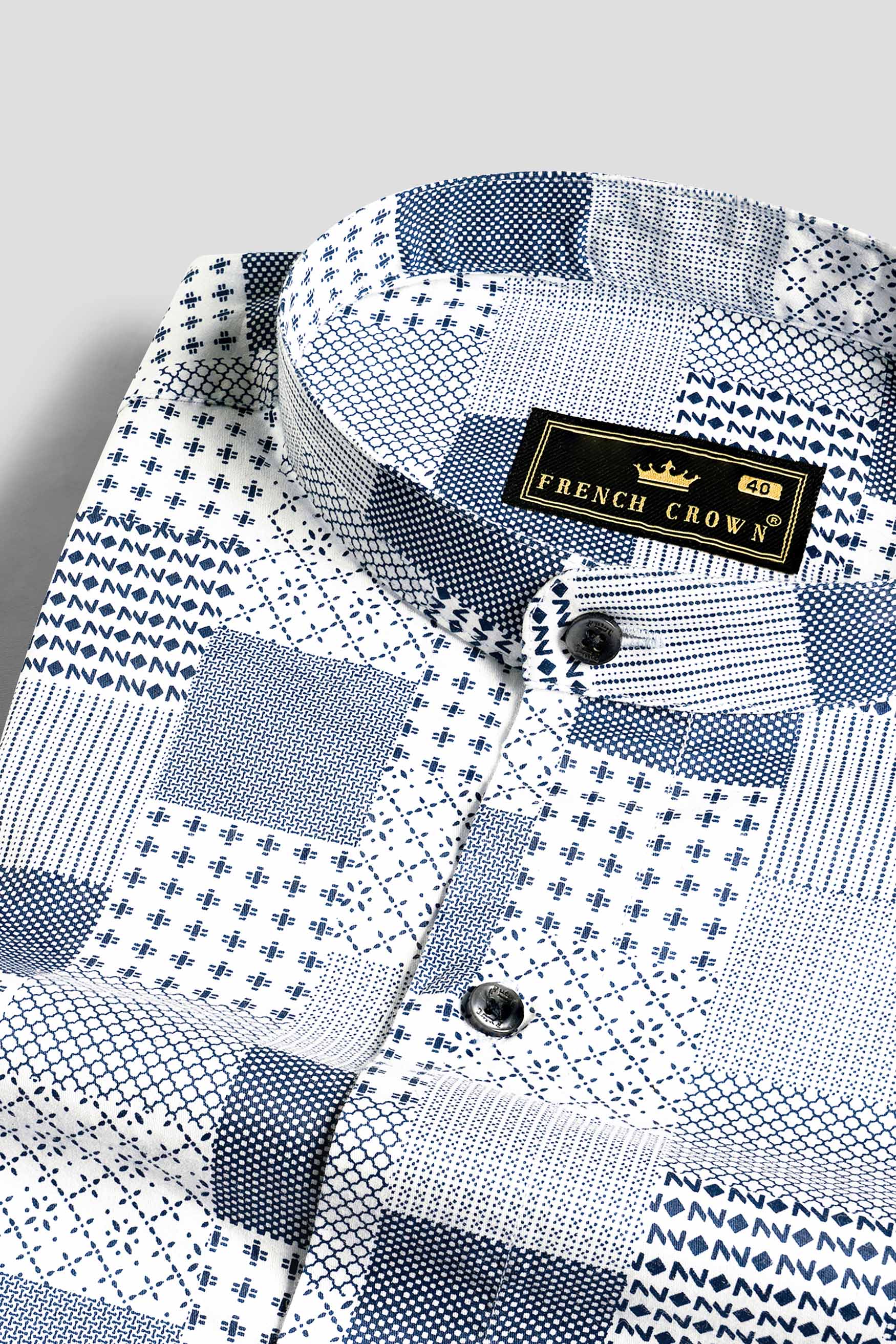 Bright White and Midnight Blue Tile Printed Subtle Sheen Super Soft Premium Cotton Shirt 11577-M-BLK-38, 11577-M-BLK-H-38, 11577-M-BLK-39, 11577-M-BLK-H-39, 11577-M-BLK-40, 11577-M-BLK-H-40, 11577-M-BLK-42, 11577-M-BLK-H-42, 11577-M-BLK-44, 11577-M-BLK-H-44, 11577-M-BLK-46, 11577-M-BLK-H-46, 11577-M-BLK-48, 11577-M-BLK-H-48, 11577-M-BLK-50, 11577-M-BLK-H-50, 11577-M-BLK-52, 11577-M-BLK-H-52