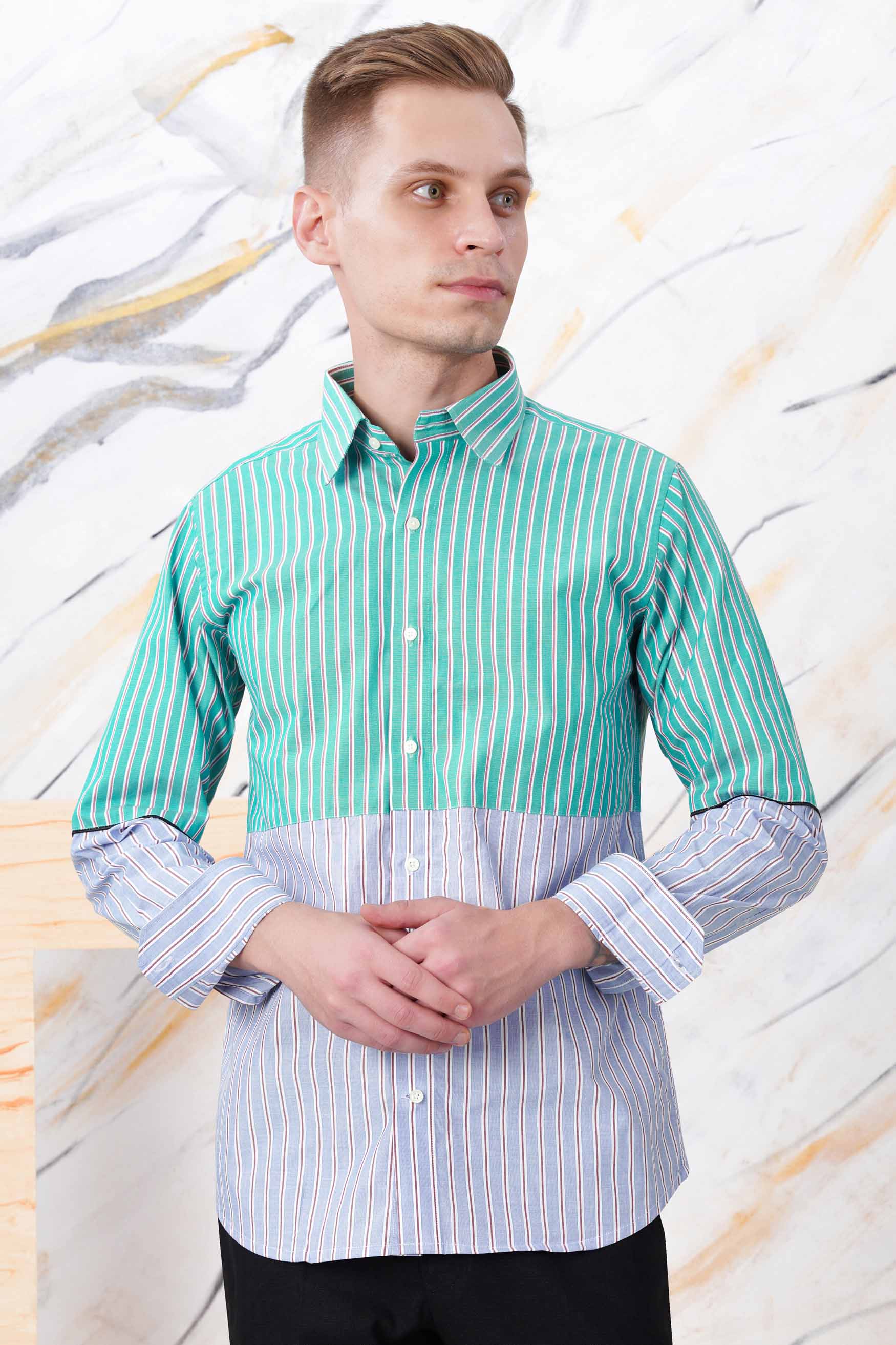 Downy Green and Periwinkle Blue Striped Premium Cotton Designer Shirt 11578-P467-38, 11578-P467-H-38, 11578-P467-39, 11578-P467-H-39, 11578-P467-40, 11578-P467-H-40, 11578-P467-42, 11578-P467-H-42, 11578-P467-44, 11578-P467-H-44, 11578-P467-46, 11578-P467-H-46, 11578-P467-48, 11578-P467-H-48, 11578-P467-50, 11578-P467-H-50, 11578-P467-52, 11578-P467-H-52