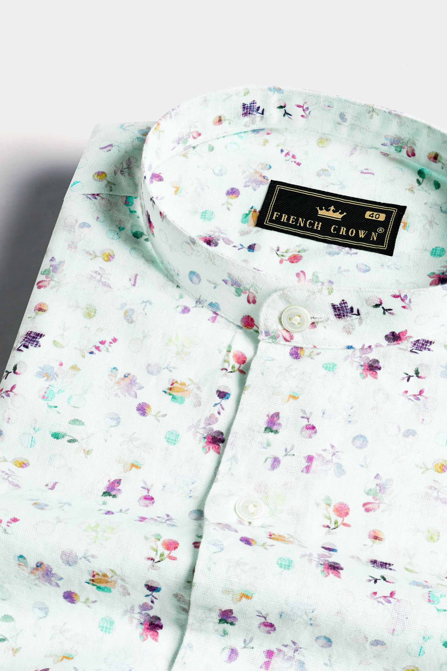 Surf Green with Multicolour Ditsy Printed Luxurious Linen Shirt 11579-BC-38, 11579-BC-H-38, 11579-BC-39, 11579-BC-H-39, 11579-BC-40, 11579-BC-H-40, 11579-BC-42, 11579-BC-H-42, 11579-BC-44, 11579-BC-H-44, 11579-BC-46, 11579-BC-H-46, 11579-BC-48, 11579-BC-H-48, 11579-BC-50, 11579-BC-H-50, 11579-BC-52, 11579-BC-H-52