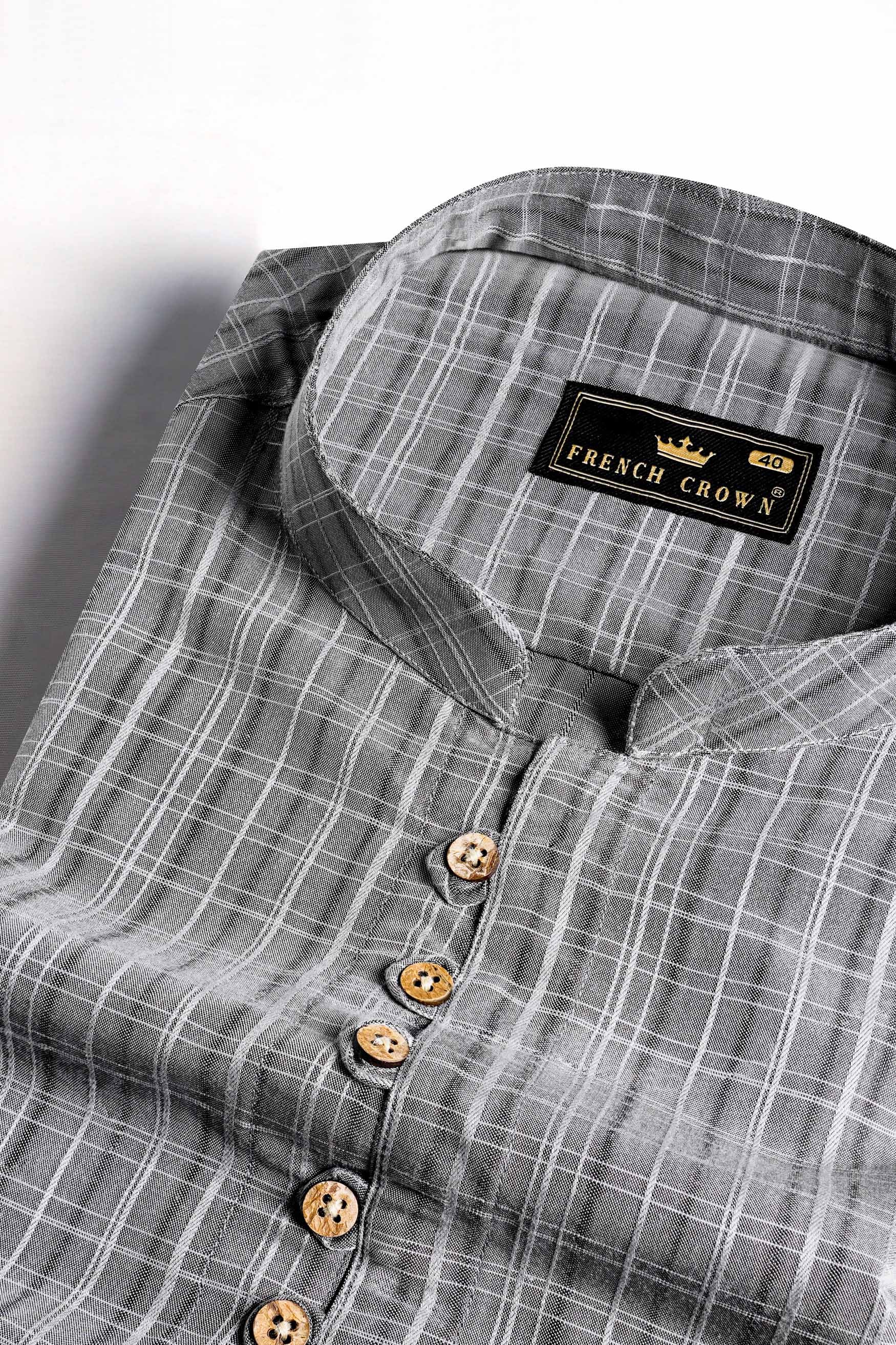 Oslo Gray and White Checkered Dobby Textured Premium Giza Cotton Kurta Shirt 11581-KS-38, 11581-KS-H-38, 11581-KS-39, 11581-KS-H-39, 11581-KS-40, 11581-KS-H-40, 11581-KS-42, 11581-KS-H-42, 11581-KS-44, 11581-KS-H-44, 11581-KS-46, 11581-KS-H-46, 11581-KS-48, 11581-KS-H-48, 11581-KS-50, 11581-KS-H-50, 11581-KS-52, 11581-KS-H-52