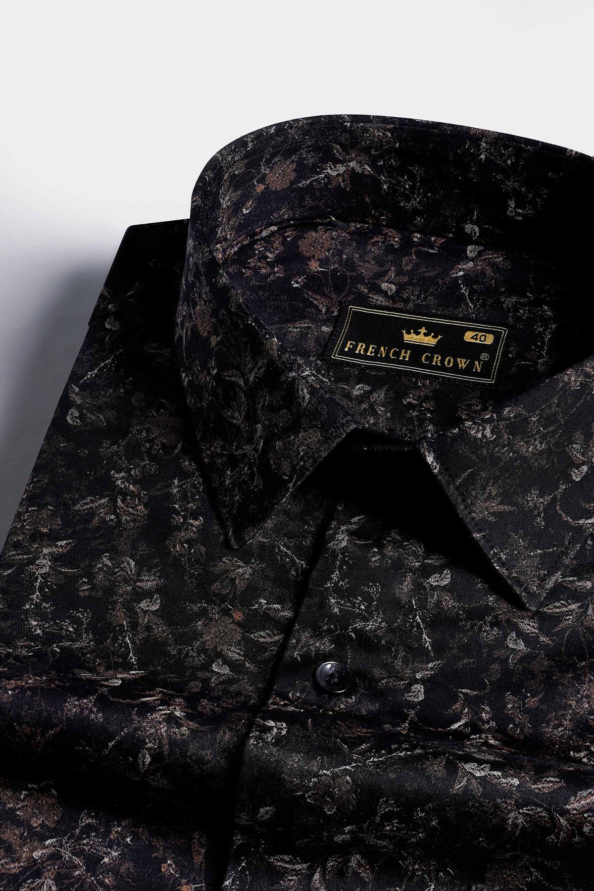 Jade Black with Birch Brown Floral Printed Subtle Sheen Super Soft Premium Cotton Shirt 11588-BLK-38, 11588-BLK-H-38, 11588-BLK-39, 11588-BLK-H-39, 11588-BLK-40, 11588-BLK-H-40, 11588-BLK-42, 11588-BLK-H-42, 11588-BLK-44, 11588-BLK-H-44, 11588-BLK-46, 11588-BLK-H-46, 11588-BLK-48, 11588-BLK-H-48, 11588-BLK-50, 11588-BLK-H-50, 11588-BLK-52, 11588-BLK-H-52