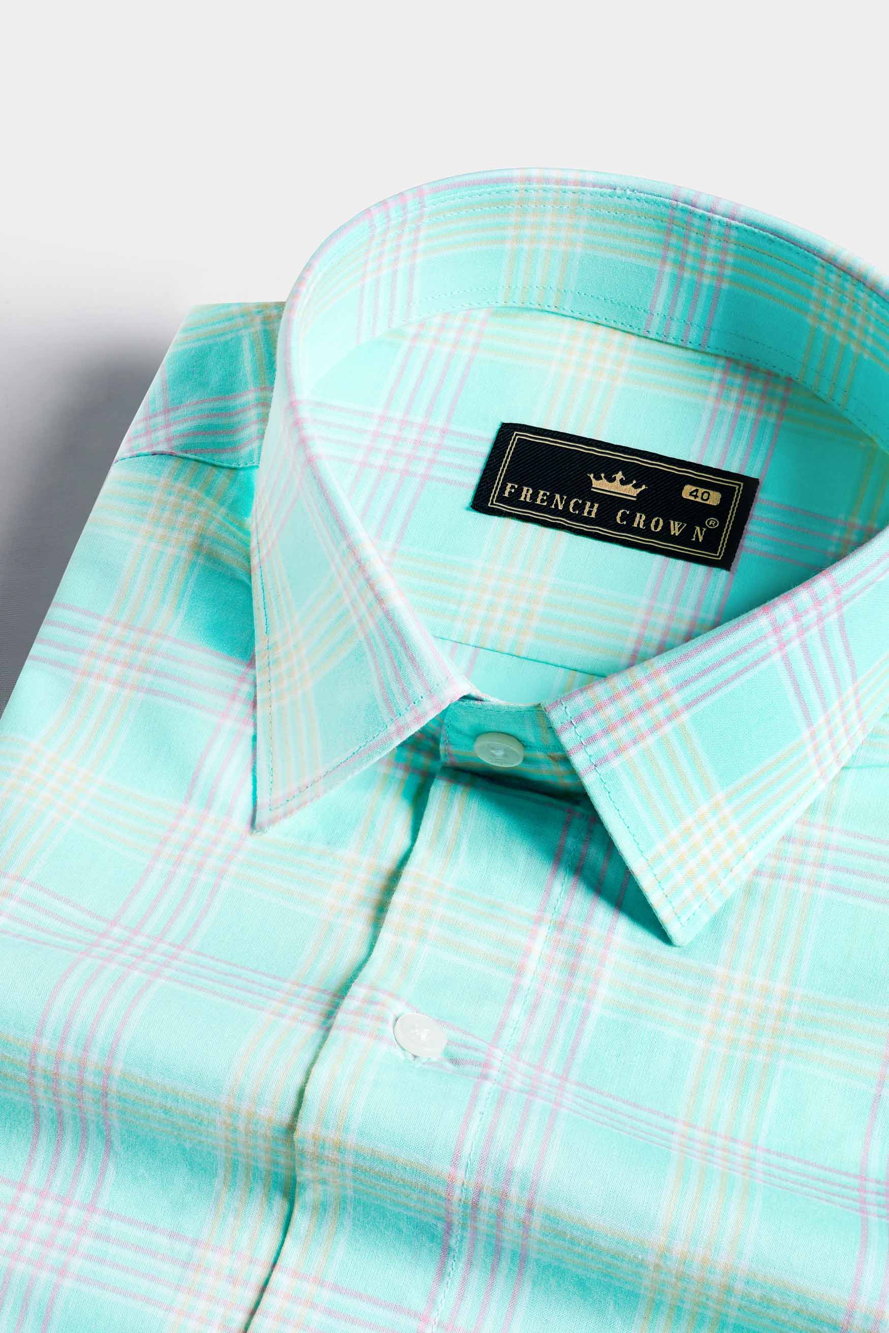 Blizzard Blue with Lilac Purple and Buff Yellow Checkered Premium Cotton Shirt 11592-38, 11592-H-38, 11592-39, 11592-H-39, 11592-40, 11592-H-40, 11592-42, 11592-H-42, 11592-44, 11592-H-44, 11592-46, 11592-H-46, 11592-48, 11592-H-48, 11592-50, 11592-H-50, 11592-52, 11592-H-52