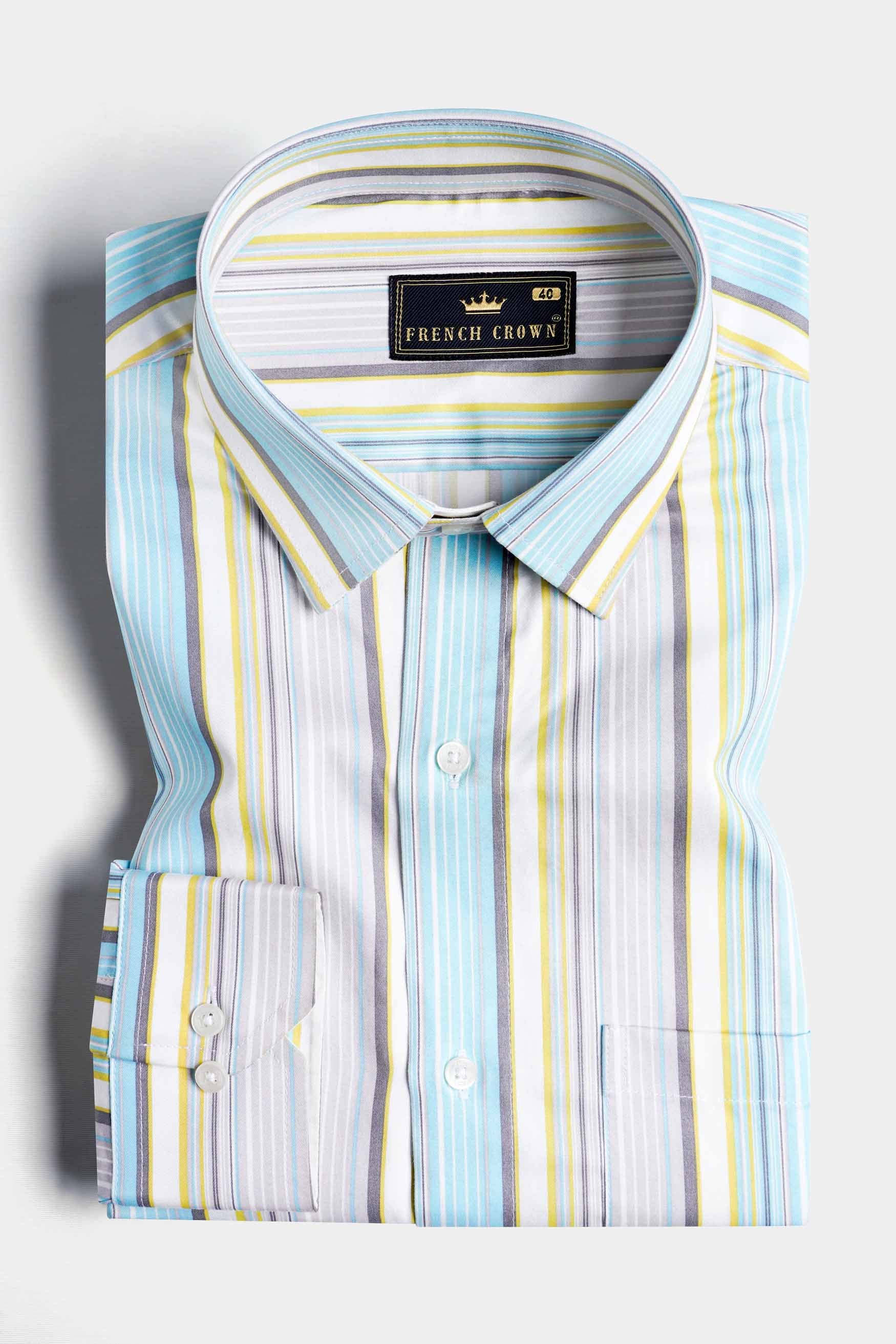 Tiffany Blue with Buff Yellow and White Striped Subtle Sheen Super Soft Premium Cotton Shirt 11596-38, 11596-H-38, 11596-39, 11596-H-39, 11596-40, 11596-H-40, 11596-42, 11596-H-42, 11596-44, 11596-H-44, 11596-46, 11596-H-46, 11596-48, 11596-H-48, 11596-50, 11596-H-50, 11596-52, 11596-H-52