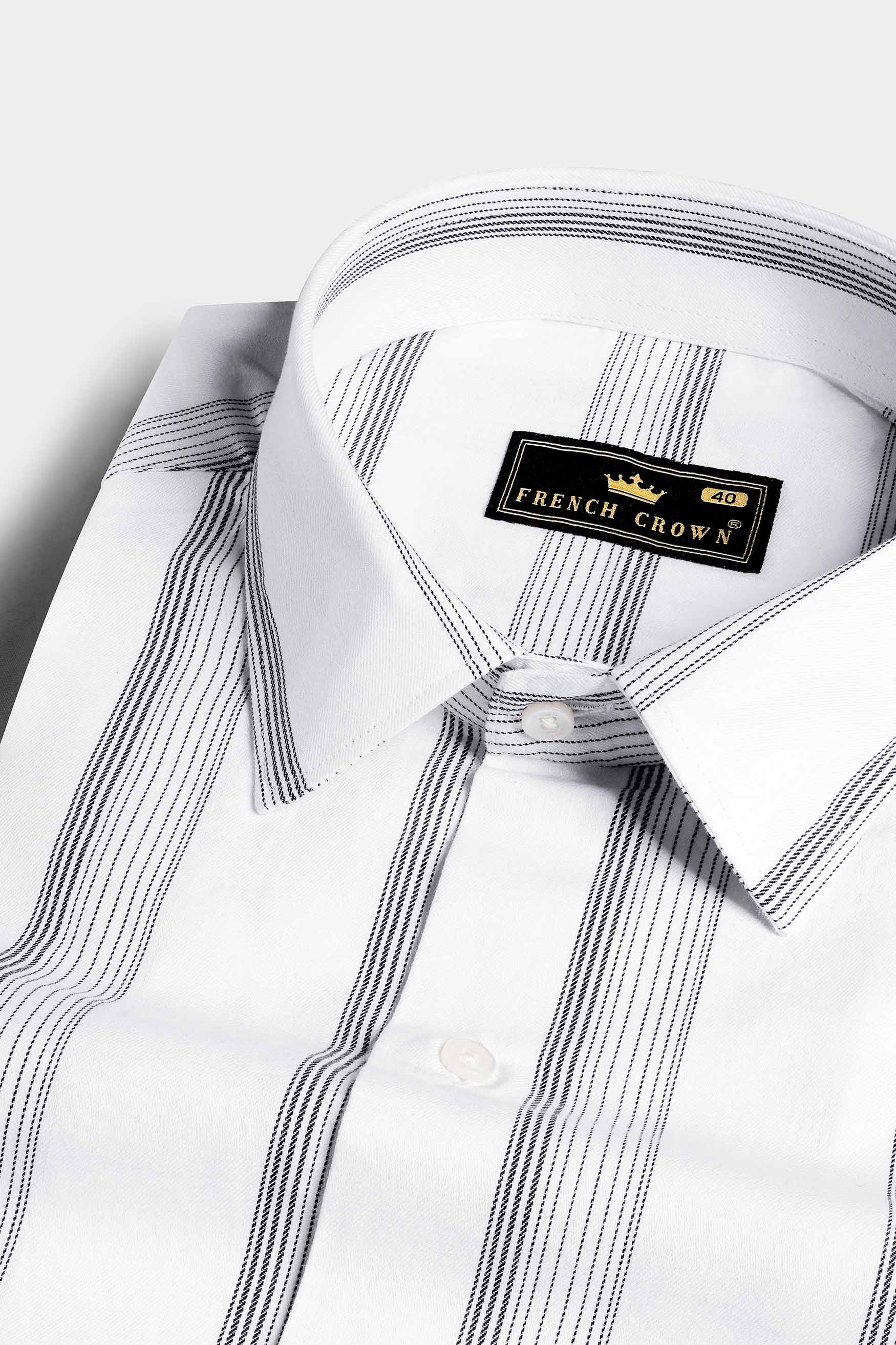 Bright White with Black Stripes Twill Premium Cotton Shirt 11597-38, 11597-H-38, 11597-39, 11597-H-39, 11597-40, 11597-H-40, 11597-42, 11597-H-42, 11597-44, 11597-H-44, 11597-46, 11597-H-46, 11597-48, 11597-H-48, 11597-50, 11597-H-50, 11597-52, 11597-H-52
