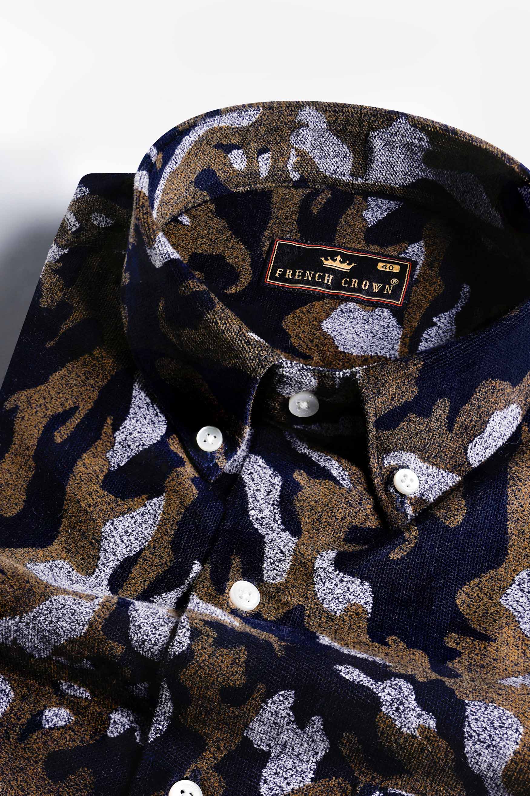 Cinder Blue with Fawn Brown and White Button Down Corduroy Shirt