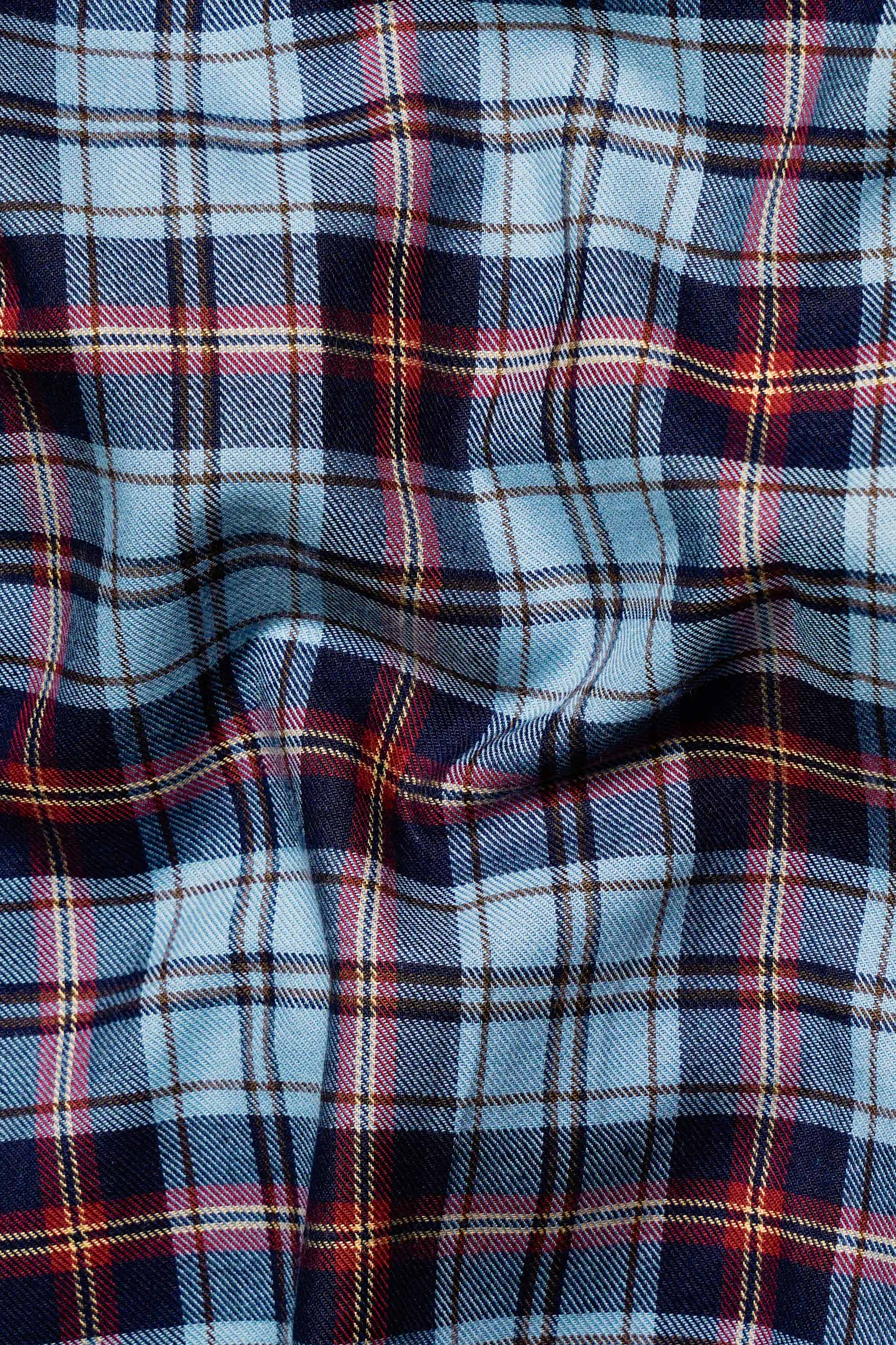Glacier Blue and Merlot Red Twill Plaid Premium Cotton Shirt