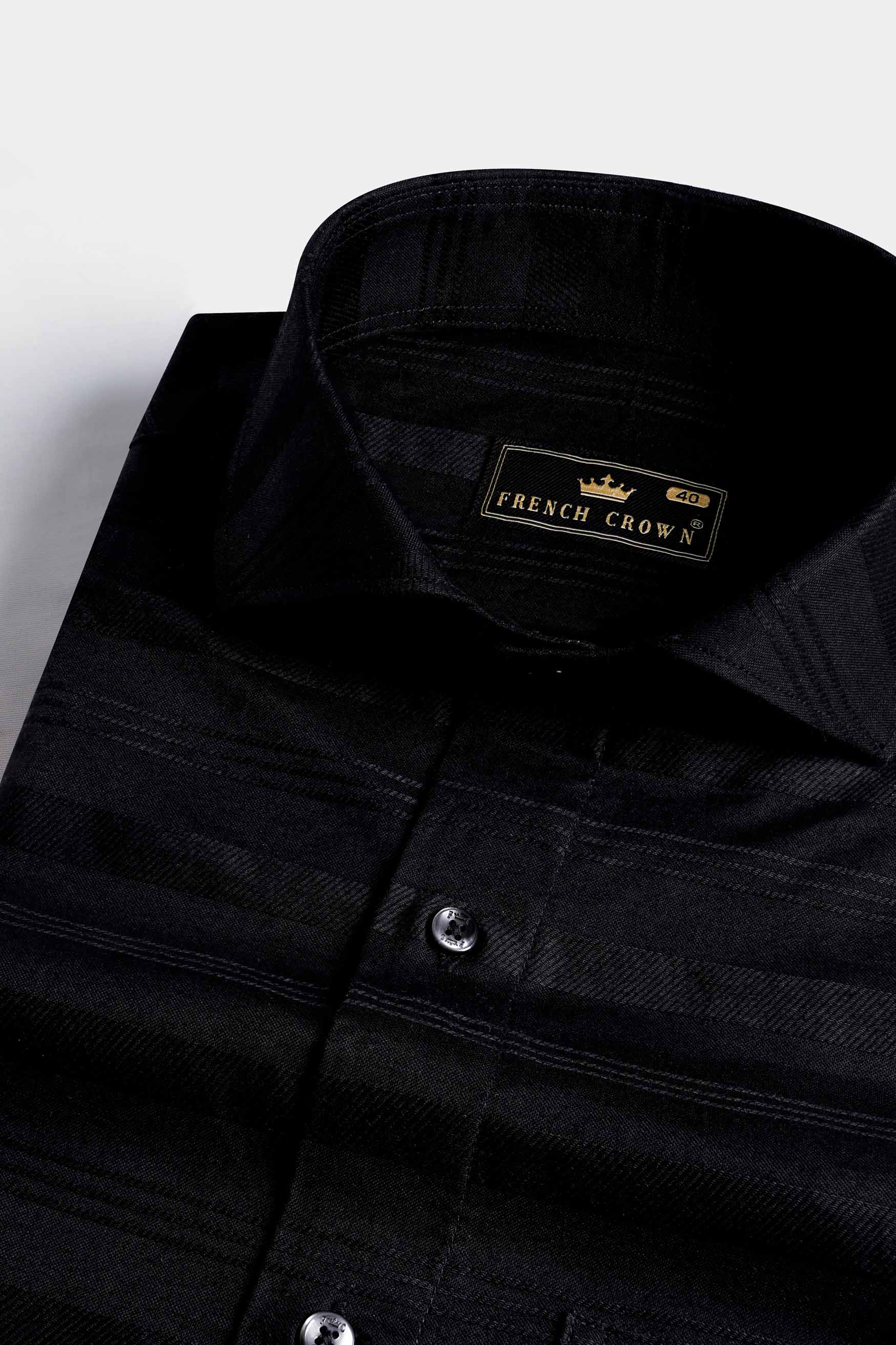 Jade Black Striped Dobby Textured Premium Giza Cotton Shirt