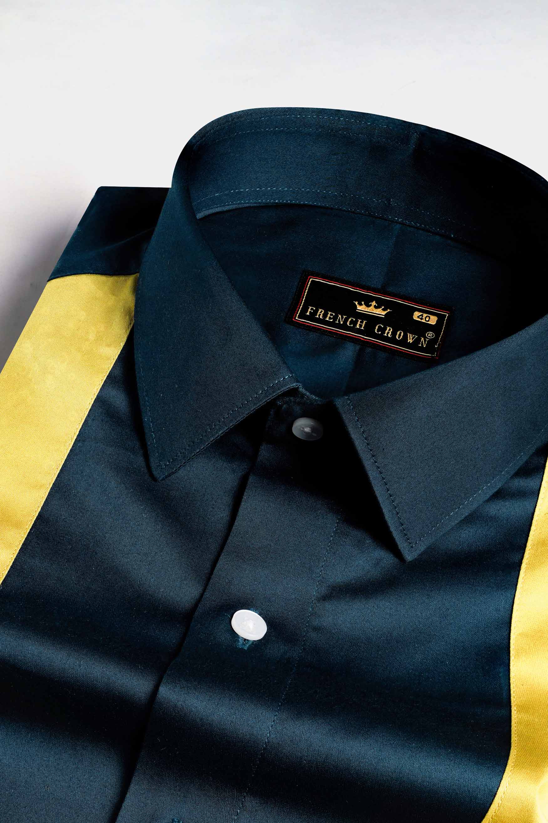 Firefly Blue and Anzac Yellow Subtle Sheen Super Soft Premium Cotton Designer Shirt